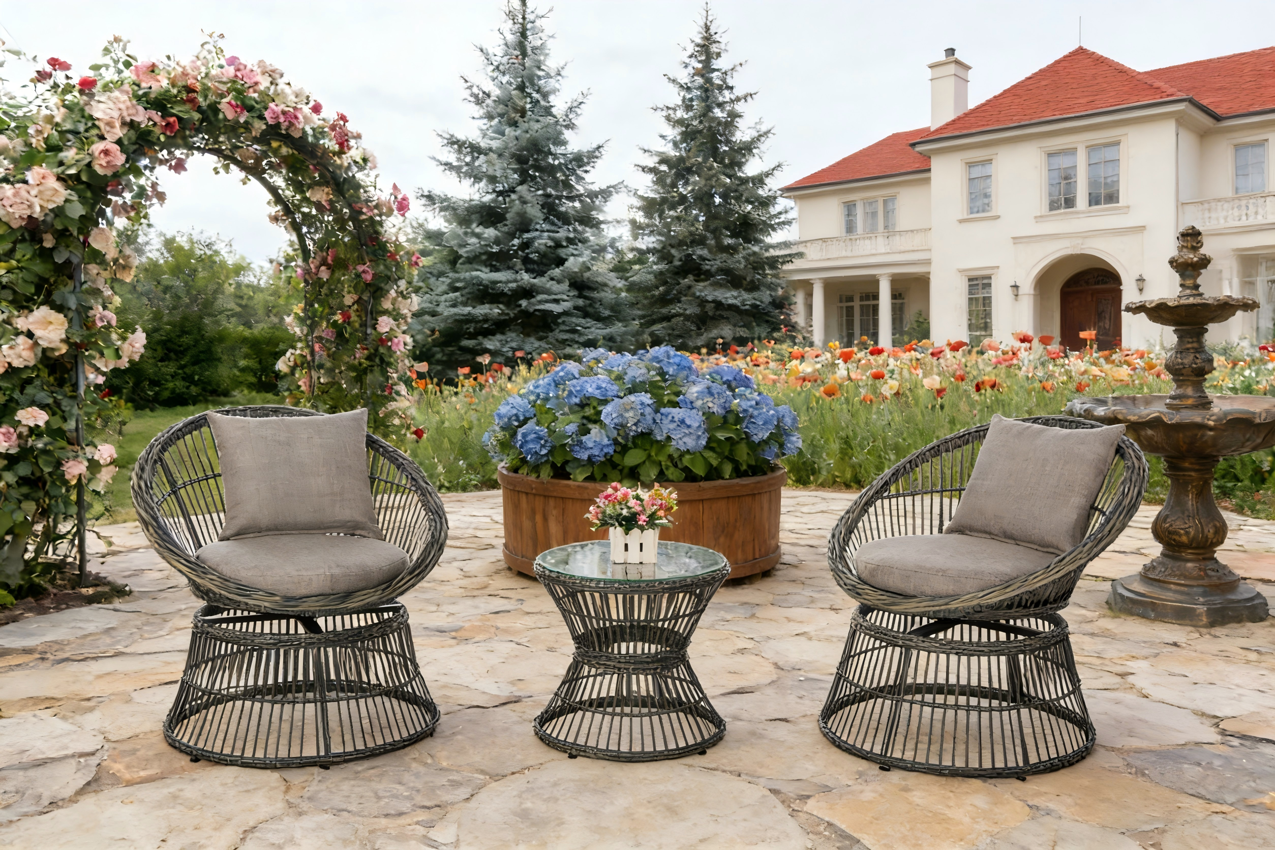 3pc Swivel Rattan Egg Set
