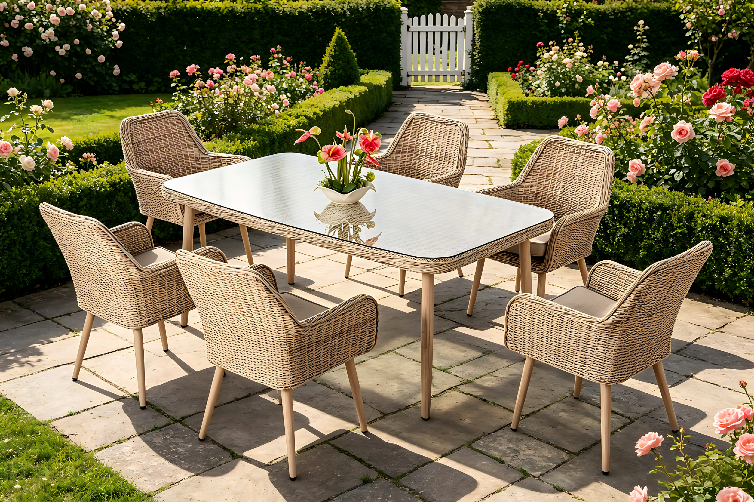 Round Wicker 6 Seat Dining set
