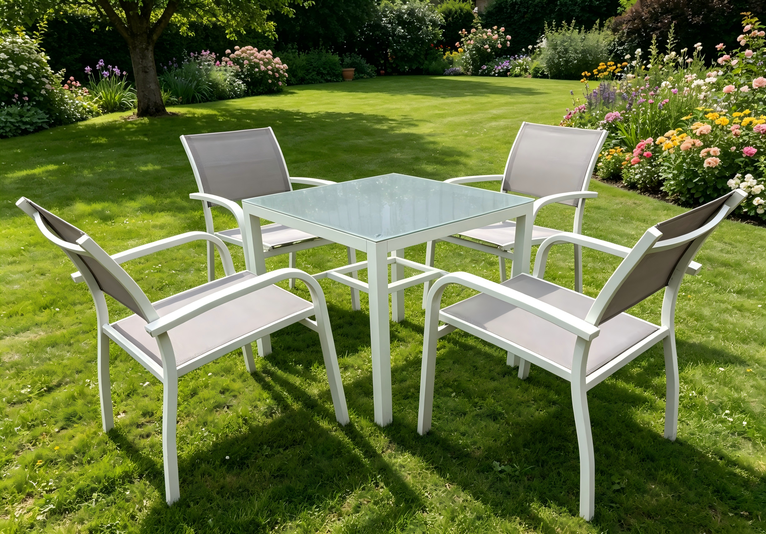Alu 4 Seat Textilene Square Dining set