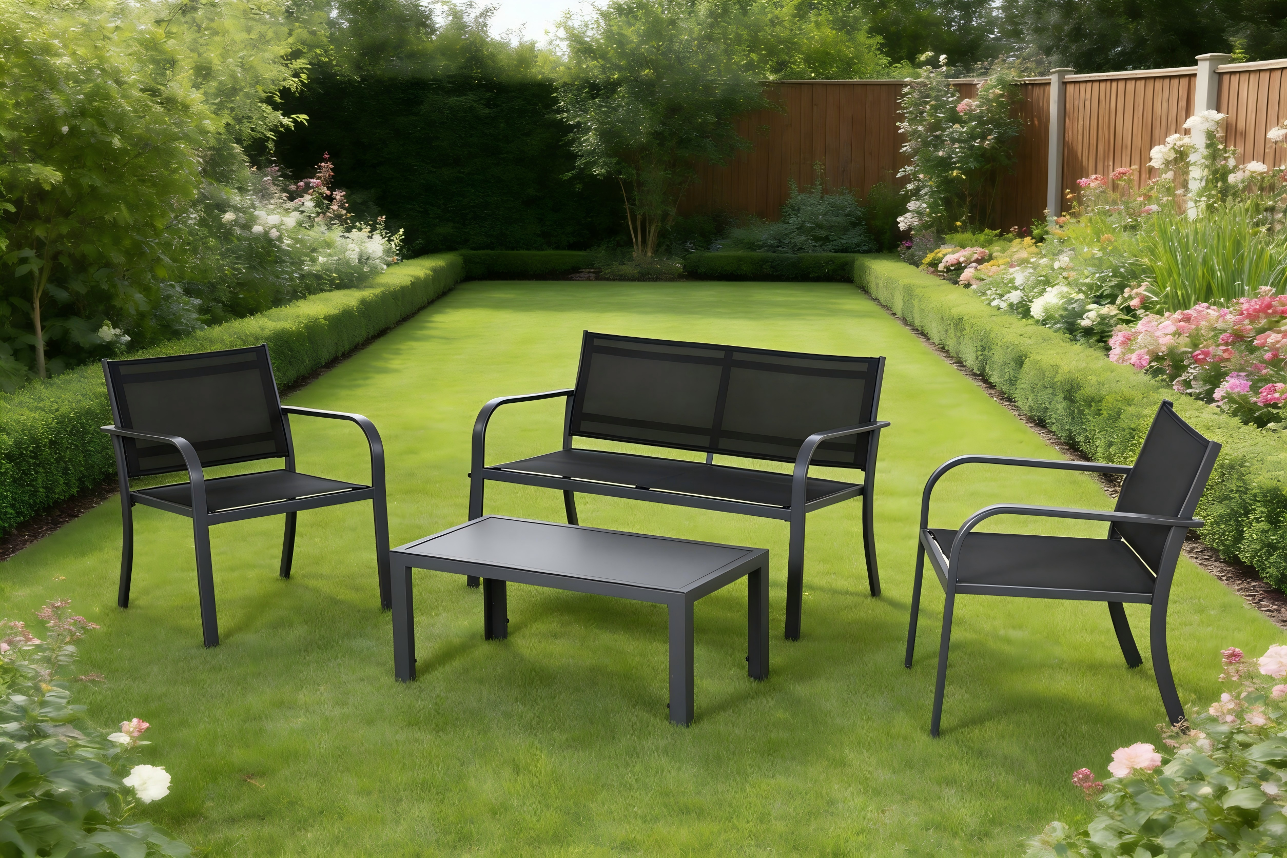 4pc KD Steel Textoline Sofa set