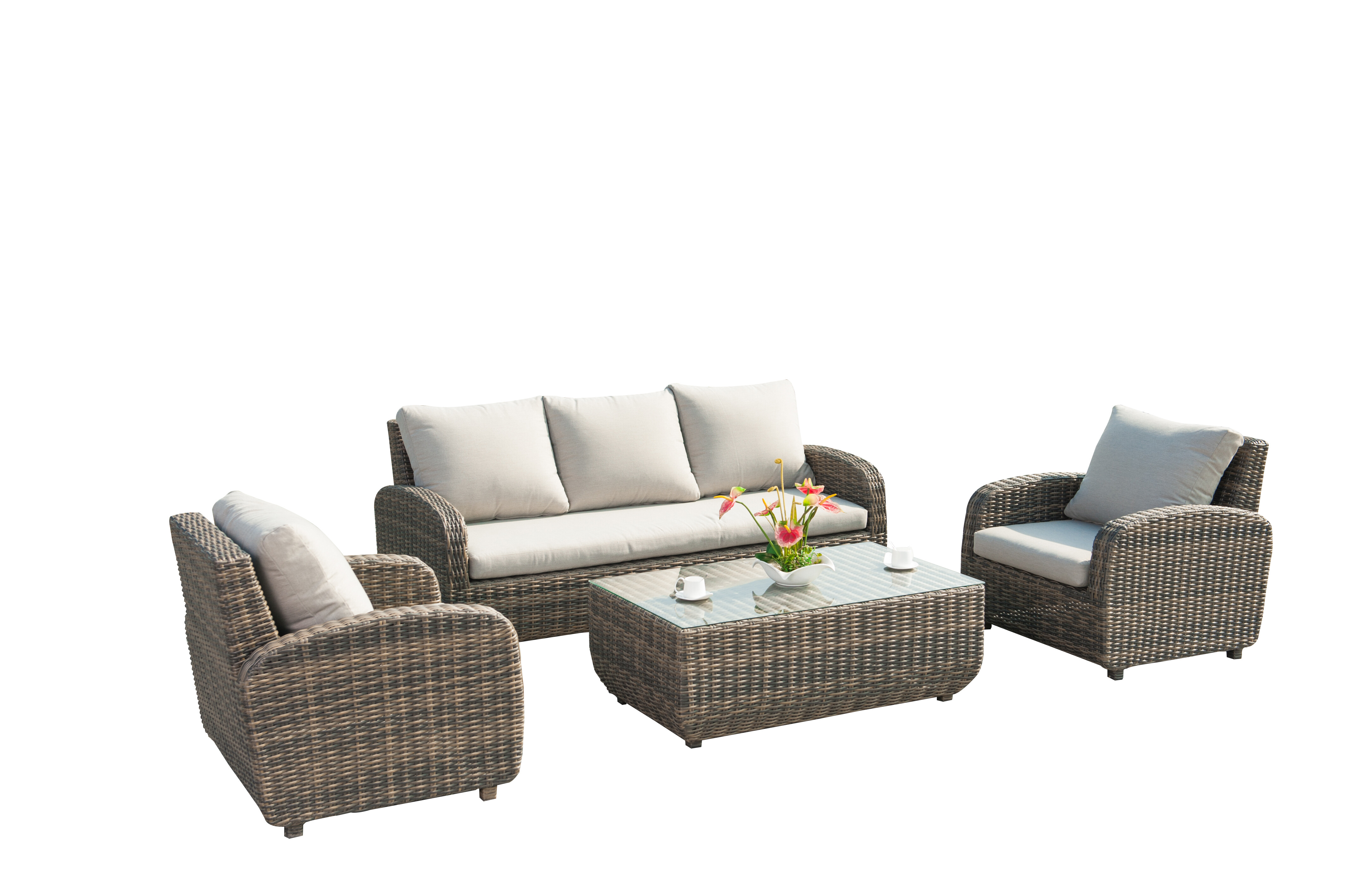 Half Round Weave 4pc 3-Seat Rattan Sofa set view 2