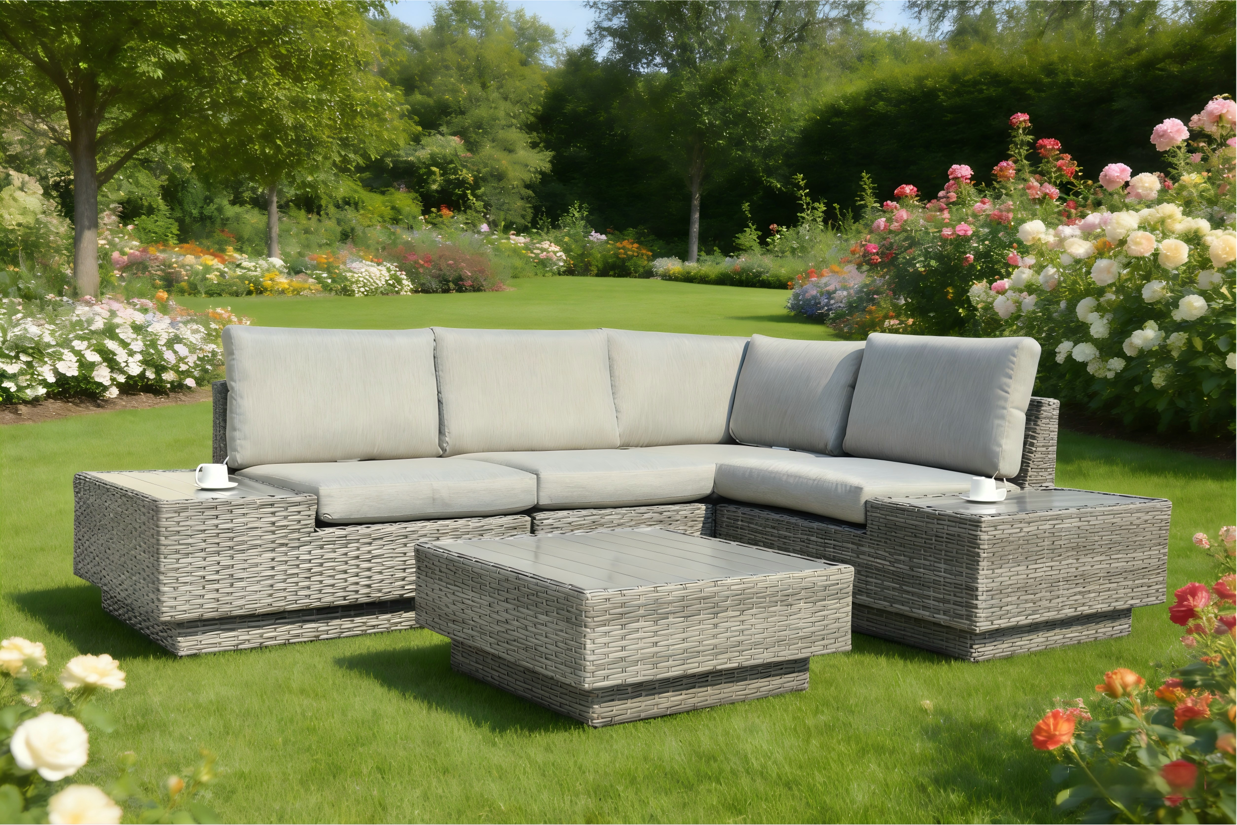 5 piece Polywood Rattan Corner Sofa Set