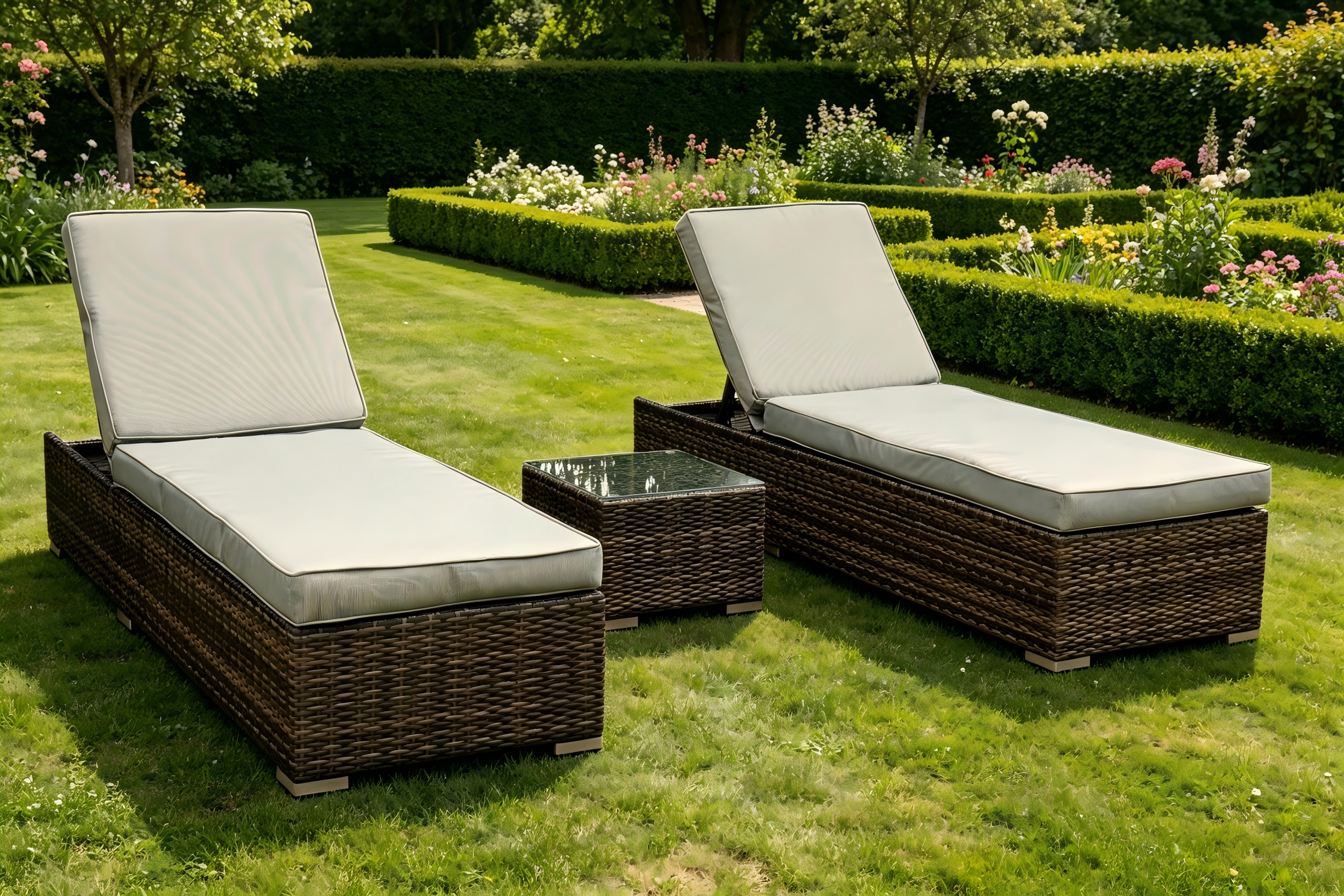 3PC Rattan Lounger set
