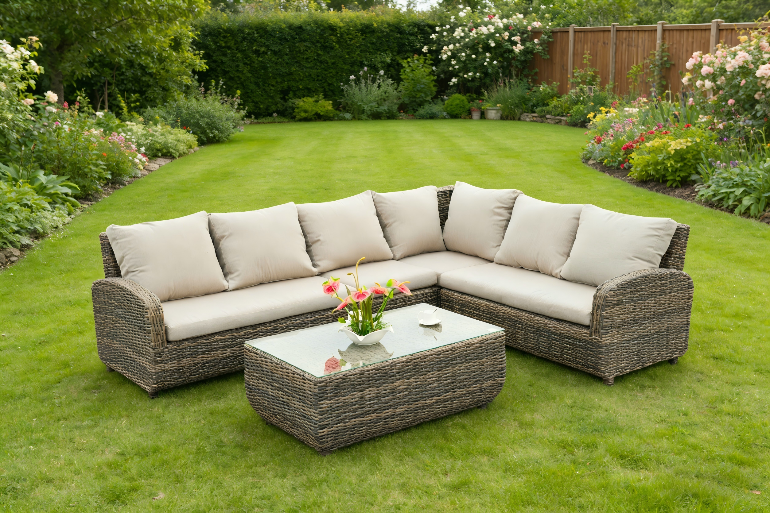 Half Round Weave 5pc Rattan Corner Sofa set