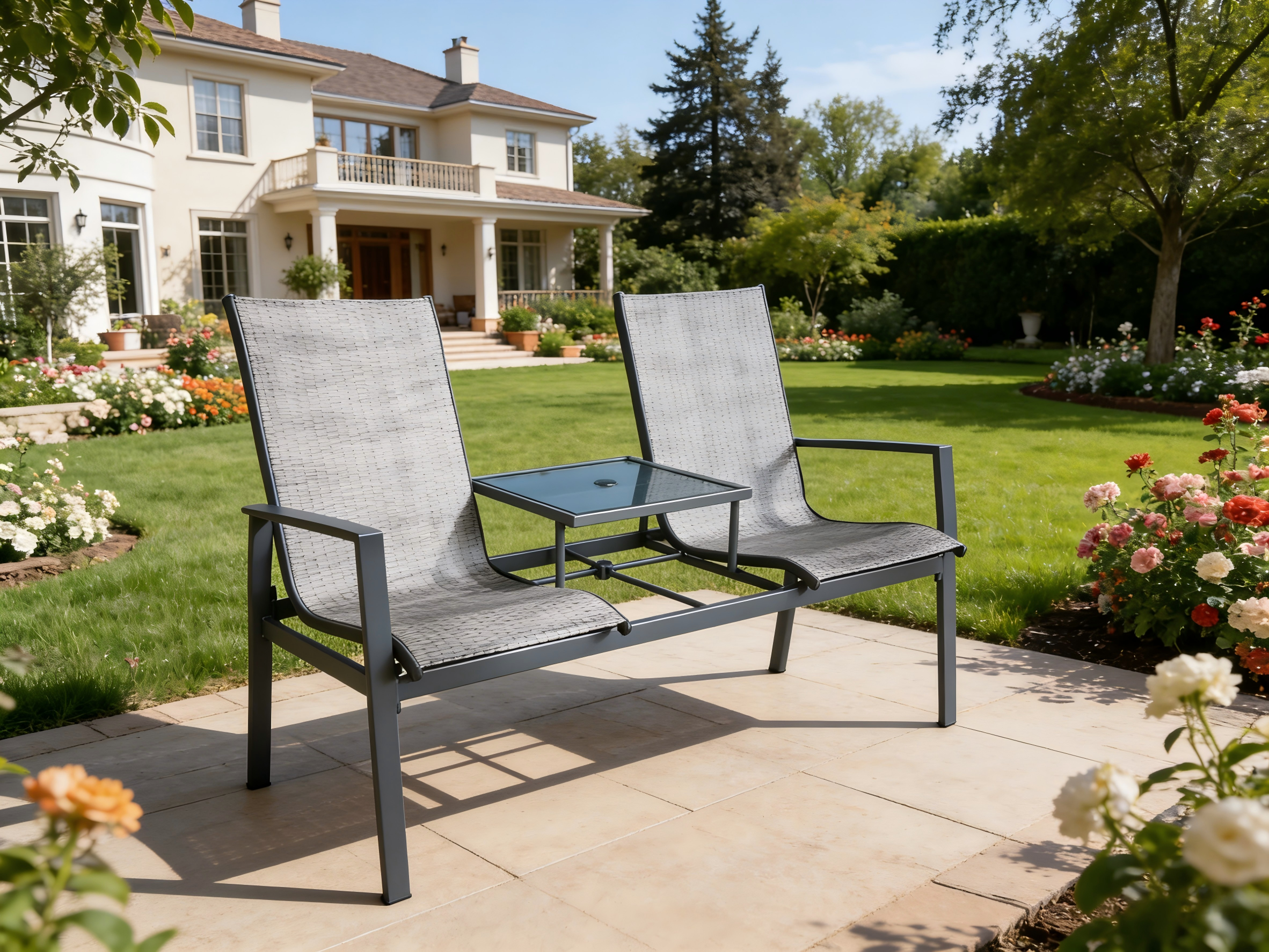 KD Textoline Steel Two Seat Bench with coffee table