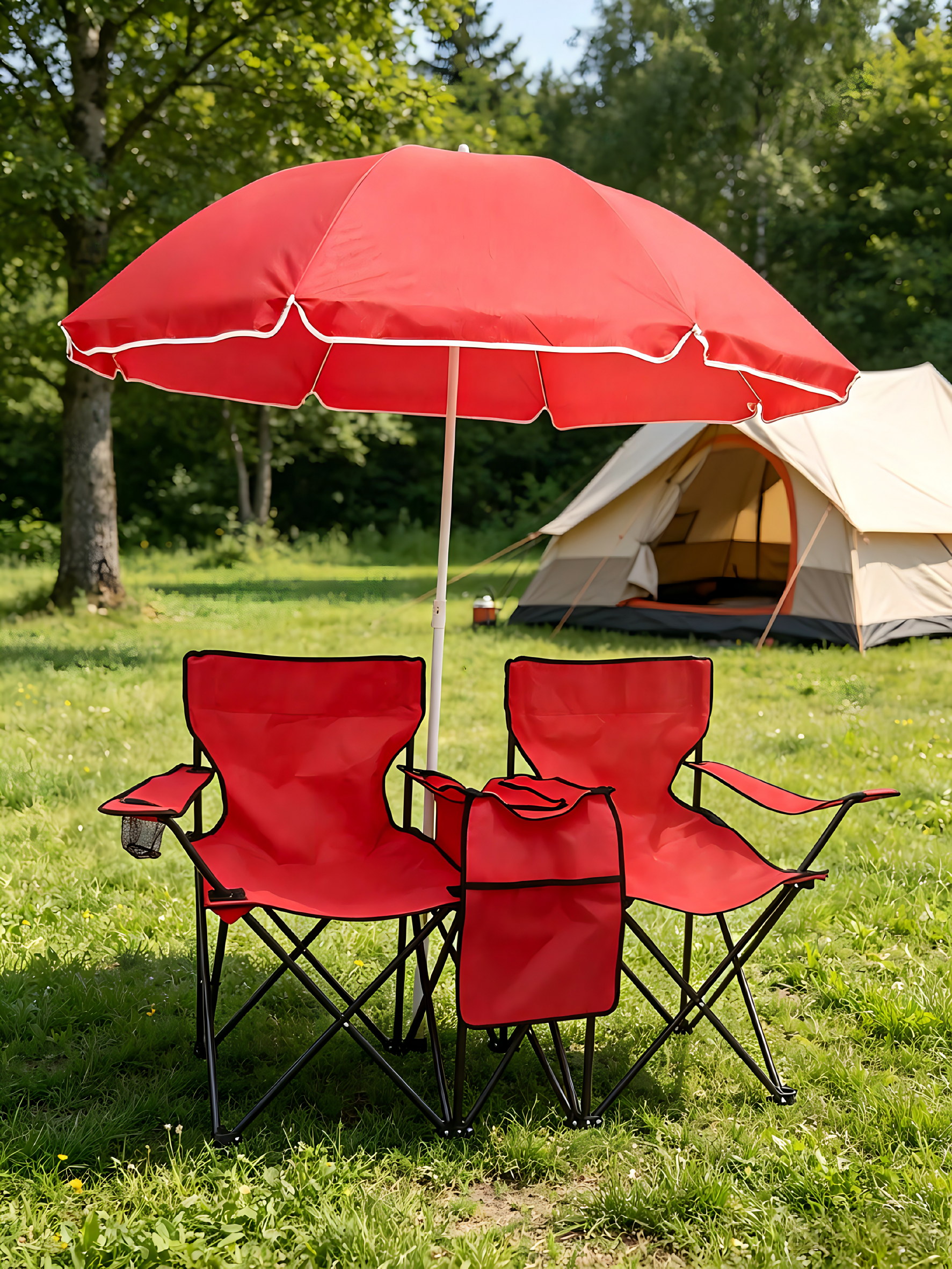 Camping Chair with Parasol Set