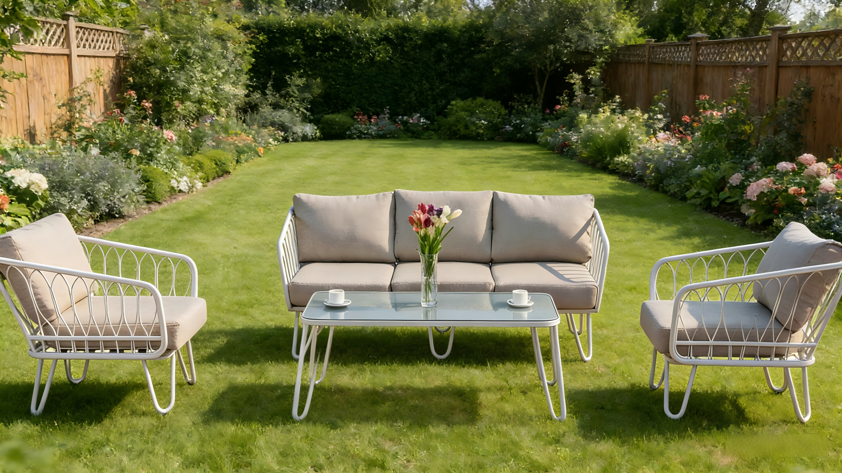 Steel 3 Seat 4pc Sofa set