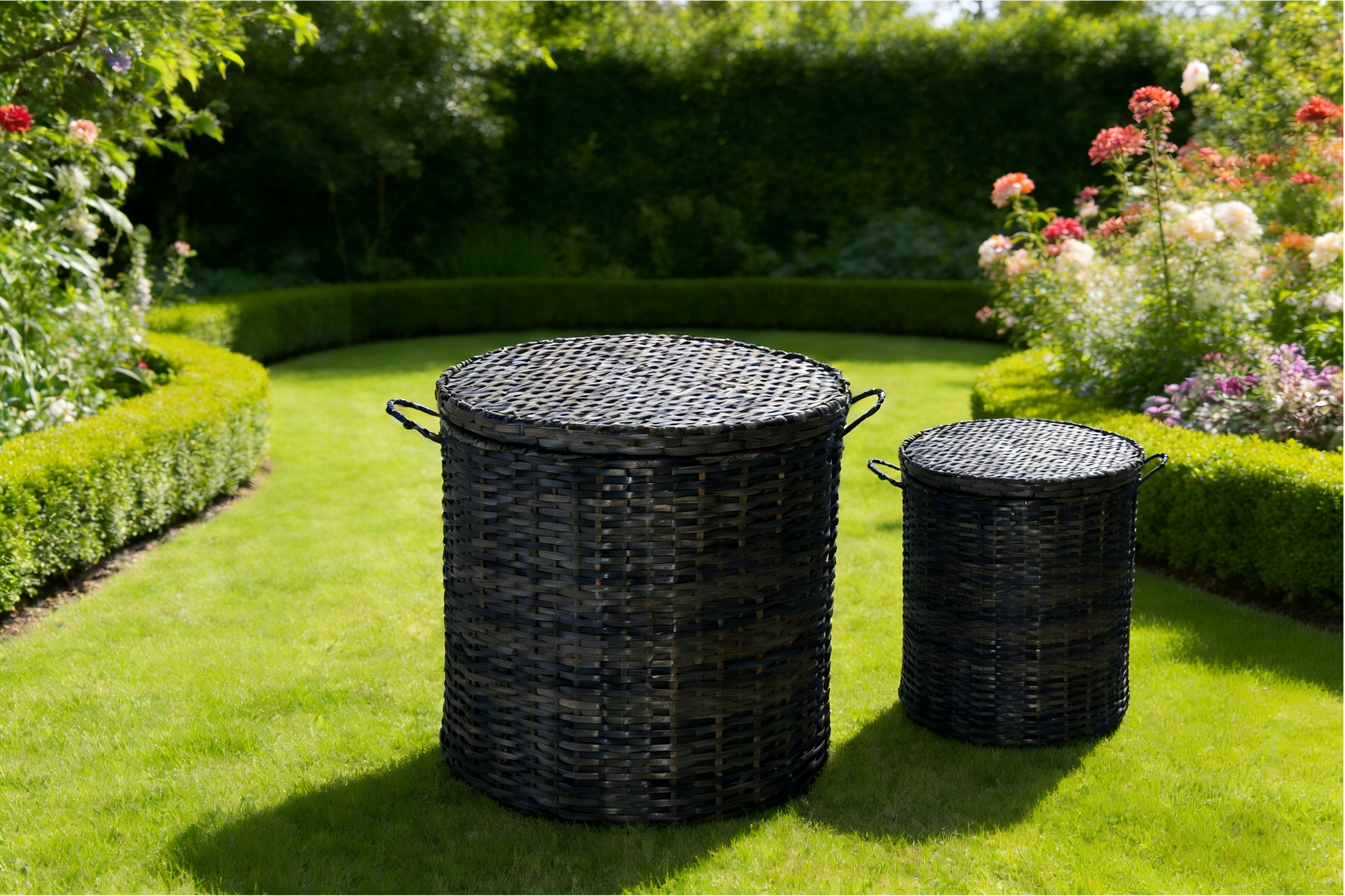 Steel Round Rattan Ice box With S/S bucket and moveable lid