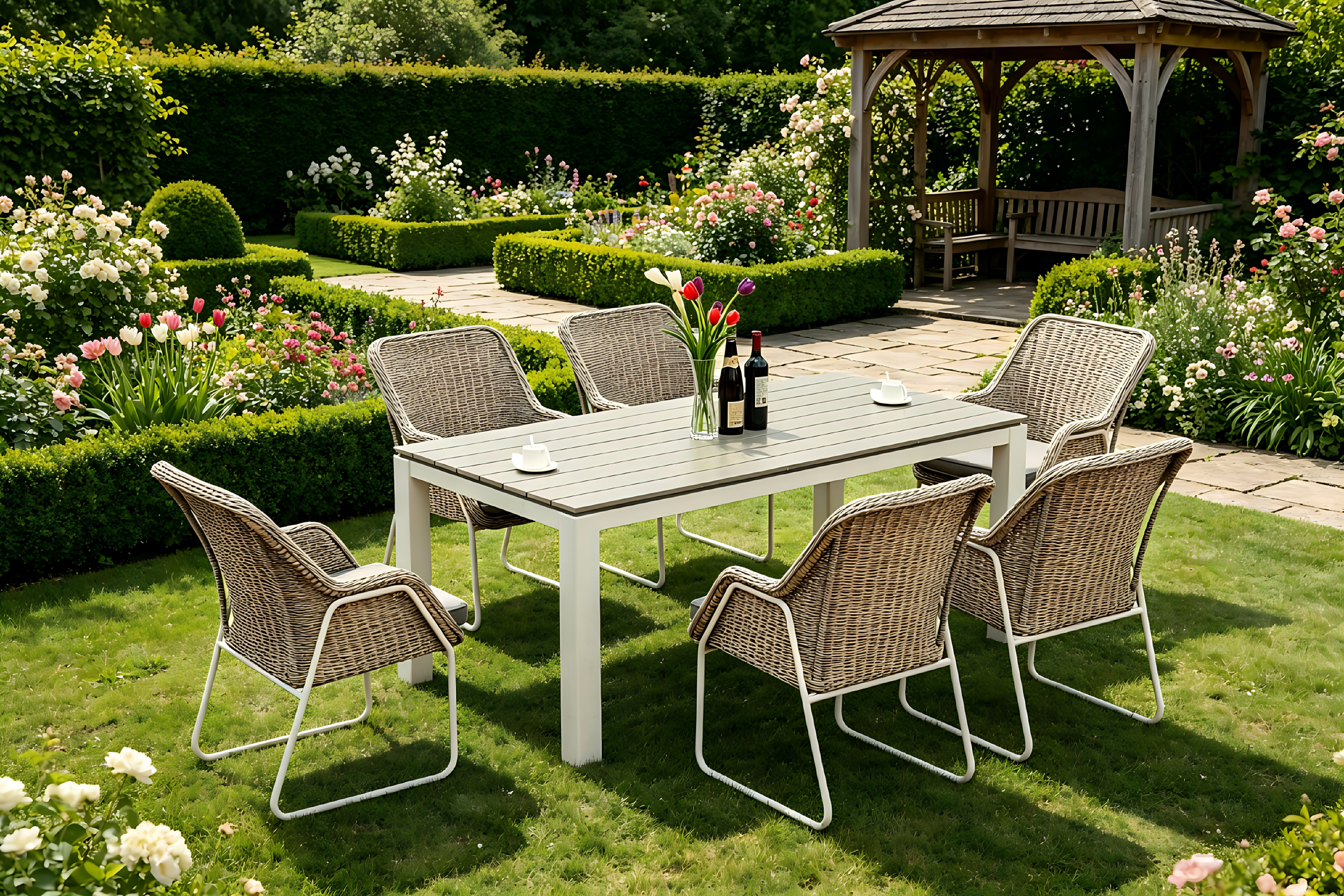 6 Seat Polywood Alu Rattan Dining Set