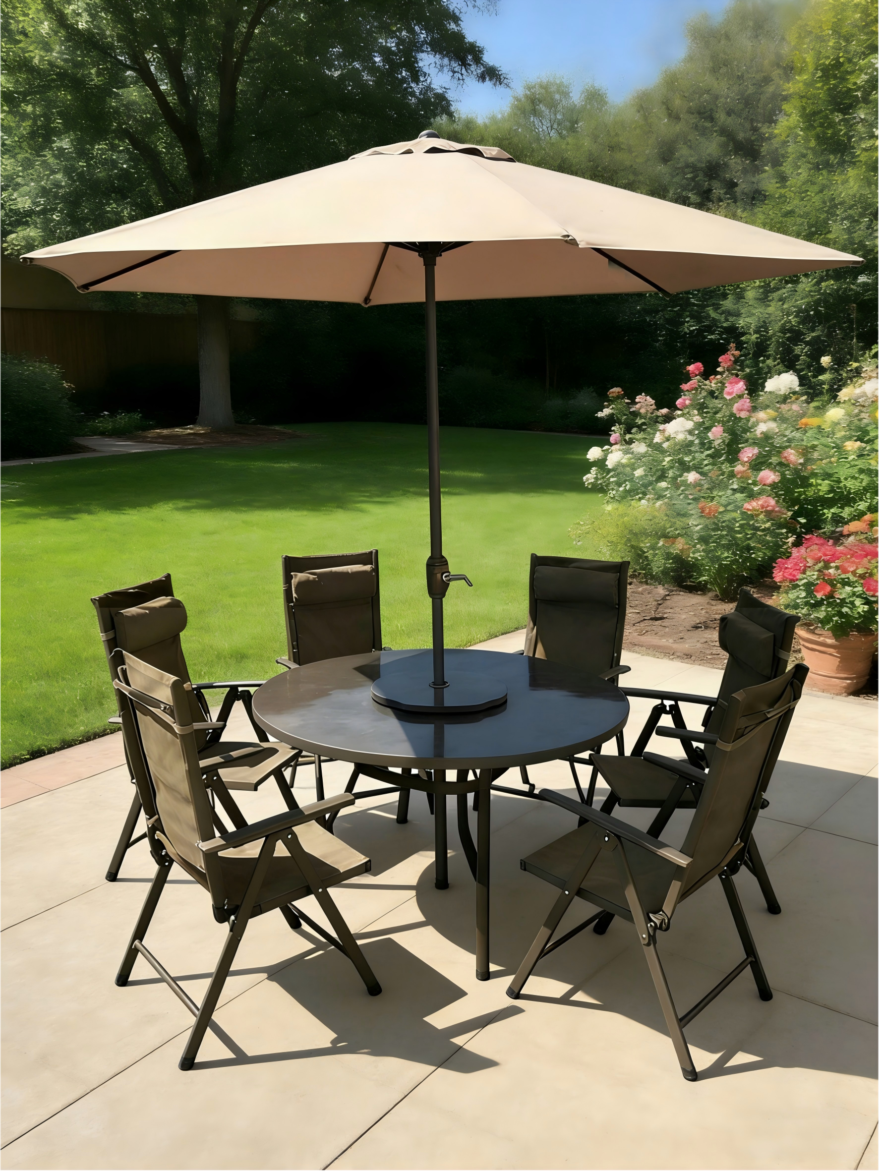 Alu 9pce 7-Position Round Dining set with lazy susan