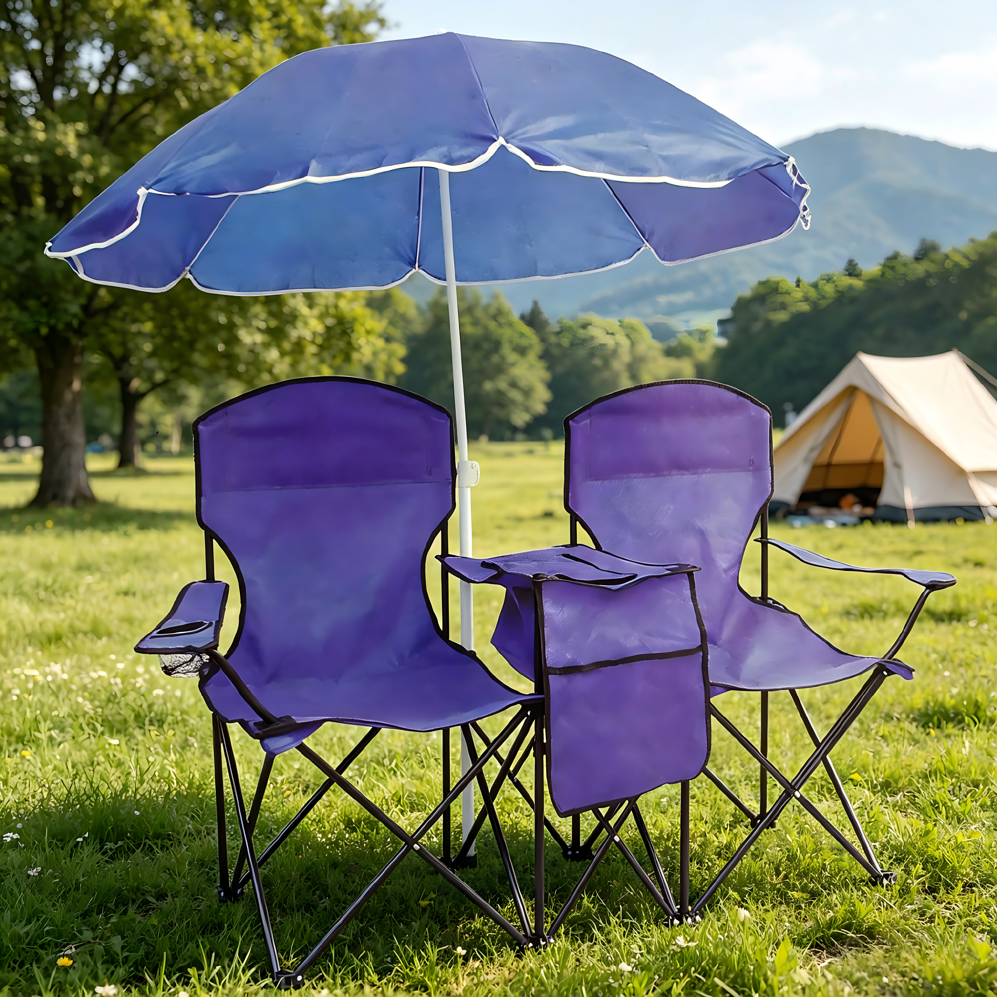 Camping Chair with Parasol Set