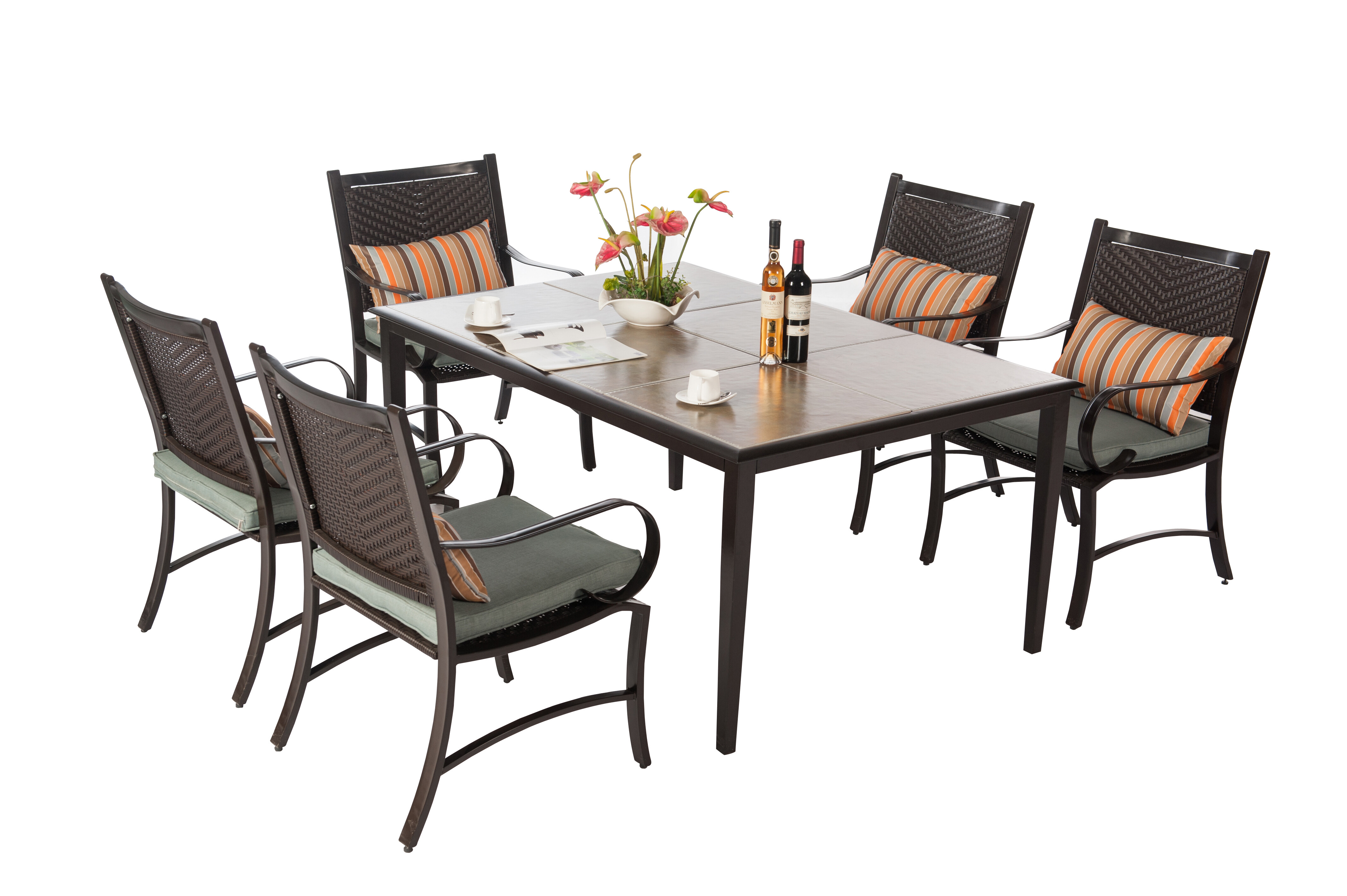 Classic 6 Seat Alu Ceramic Rattan Dining Set view 2
