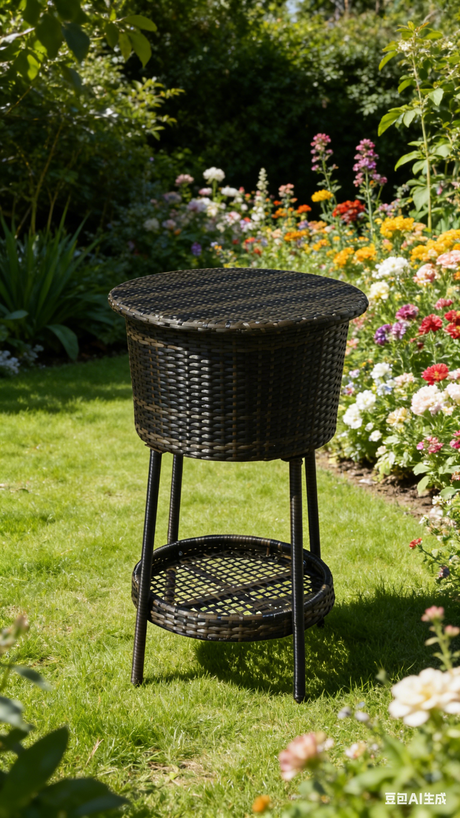 Steel KD Rattan Ice box With S/S bucket and moveable lid