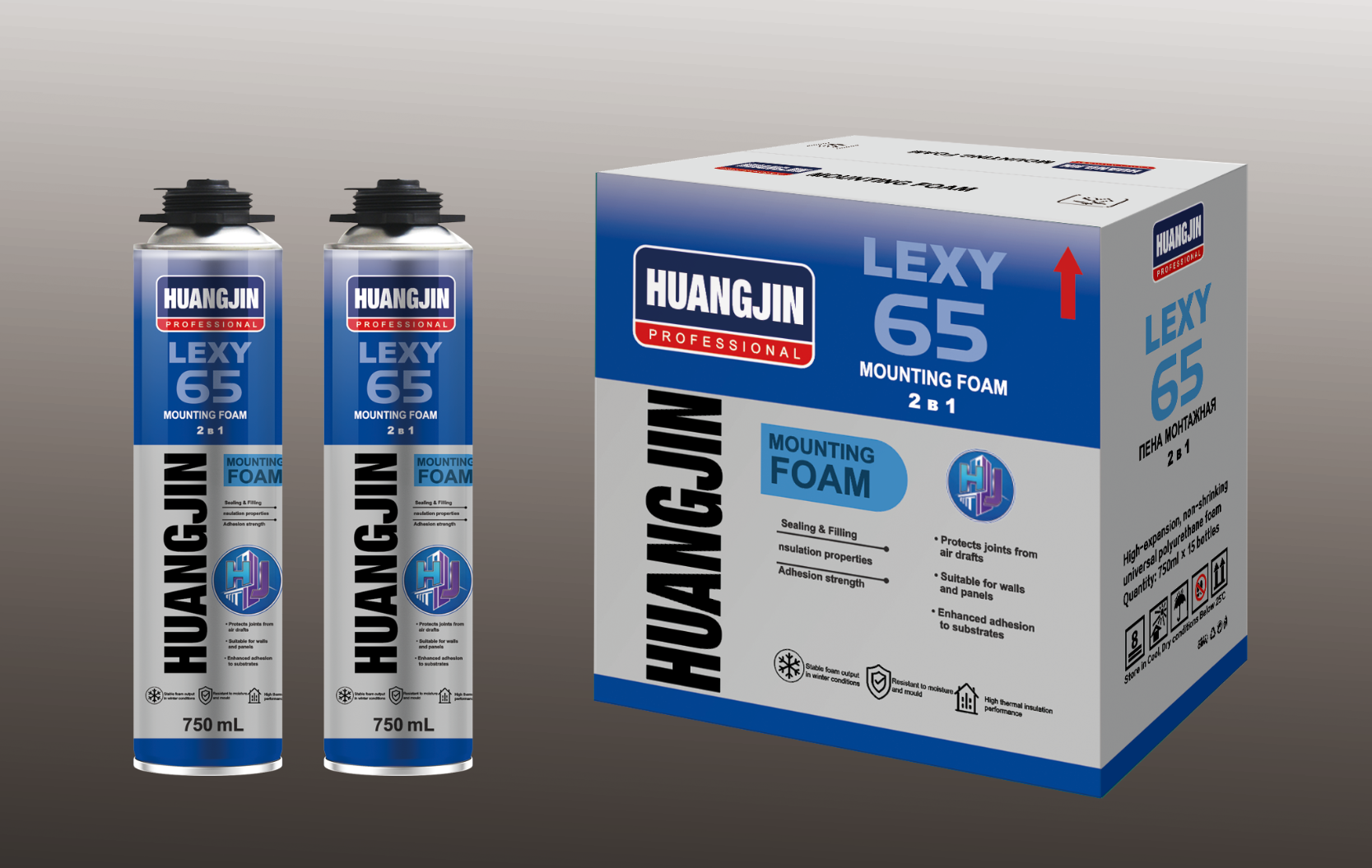 HUANGJIN LEXY 65 Professional 2-in-1 Polyurethane Mounting Foam 750 mL US$0.51/pc