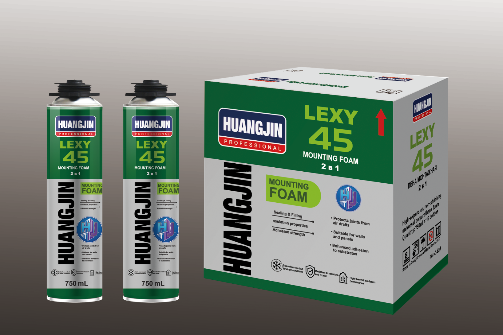 HUANGJIN Professional LEXY 45 Mounting Foam 2 in 1 (750mL Universal PU Foam Sealant)  US$0.65-0.86/pc