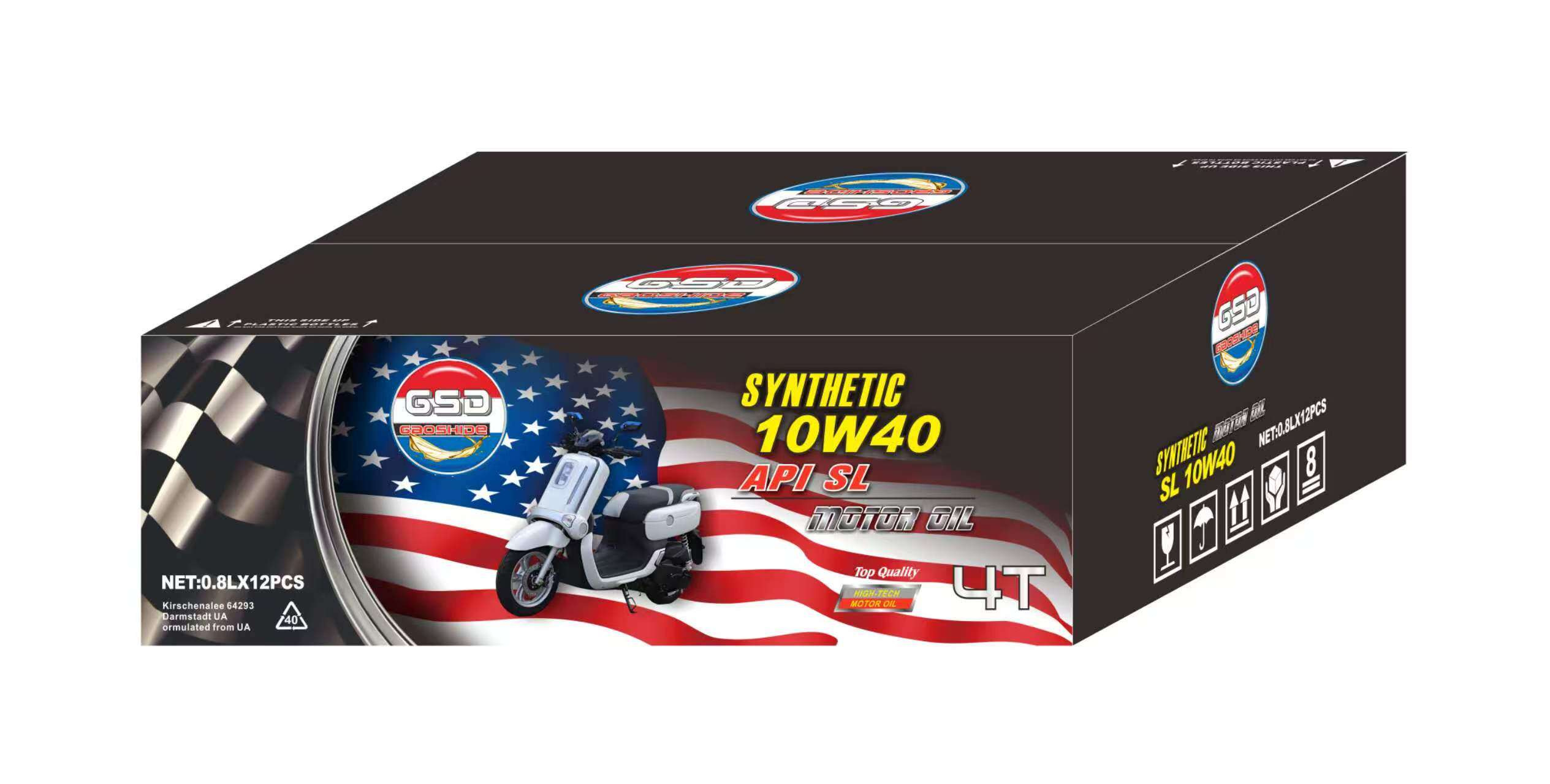 GSD GAOSHIDE Synthetic 10W40 API SL 4T Motor Oil (0.8L x 12 Bottles Packaging Box)  US$1.38/pc