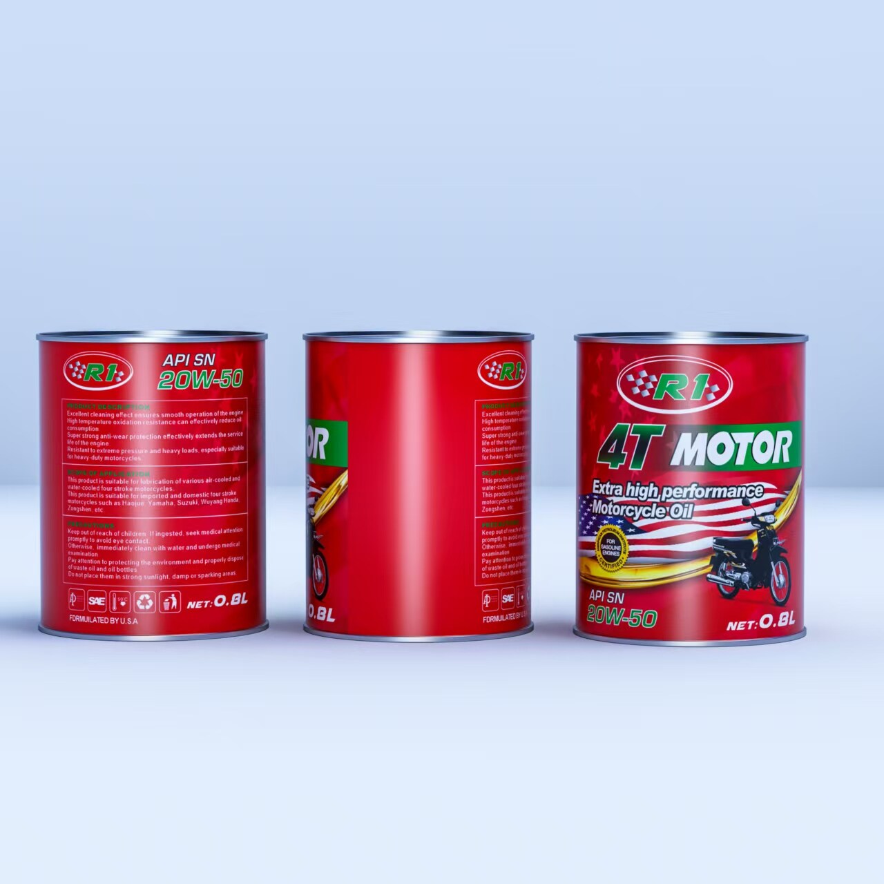 R1 4T MOTOR Extra High Performance 20W-50 API SN Motorcycle Oil (0.8L Tin Can)  US$1.55/pc