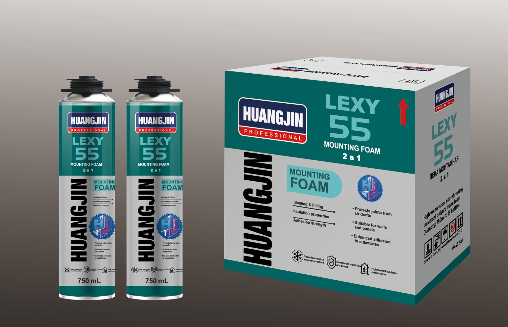 HUANGJIN Professional LEXY 55 Mounting Foam 2 in 1 (750ml Polyurethane Foam Sealant) US$0.68-98/pc