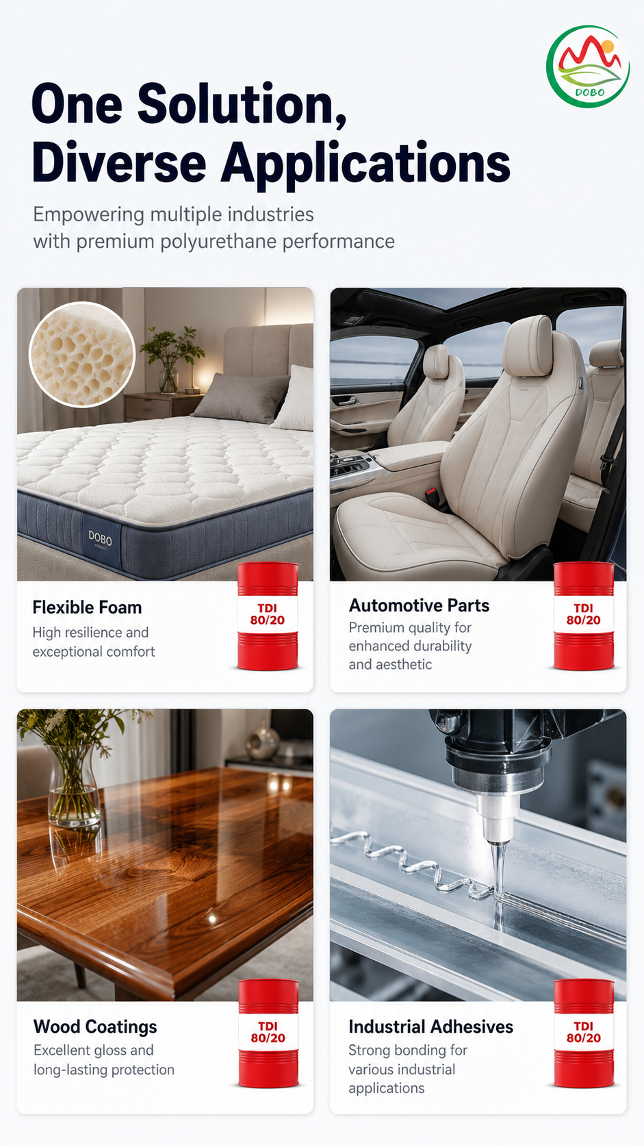 TDI 80/20 Diverse Applications Flexible Foam Automotive Parts Wood Coatings Adhesives