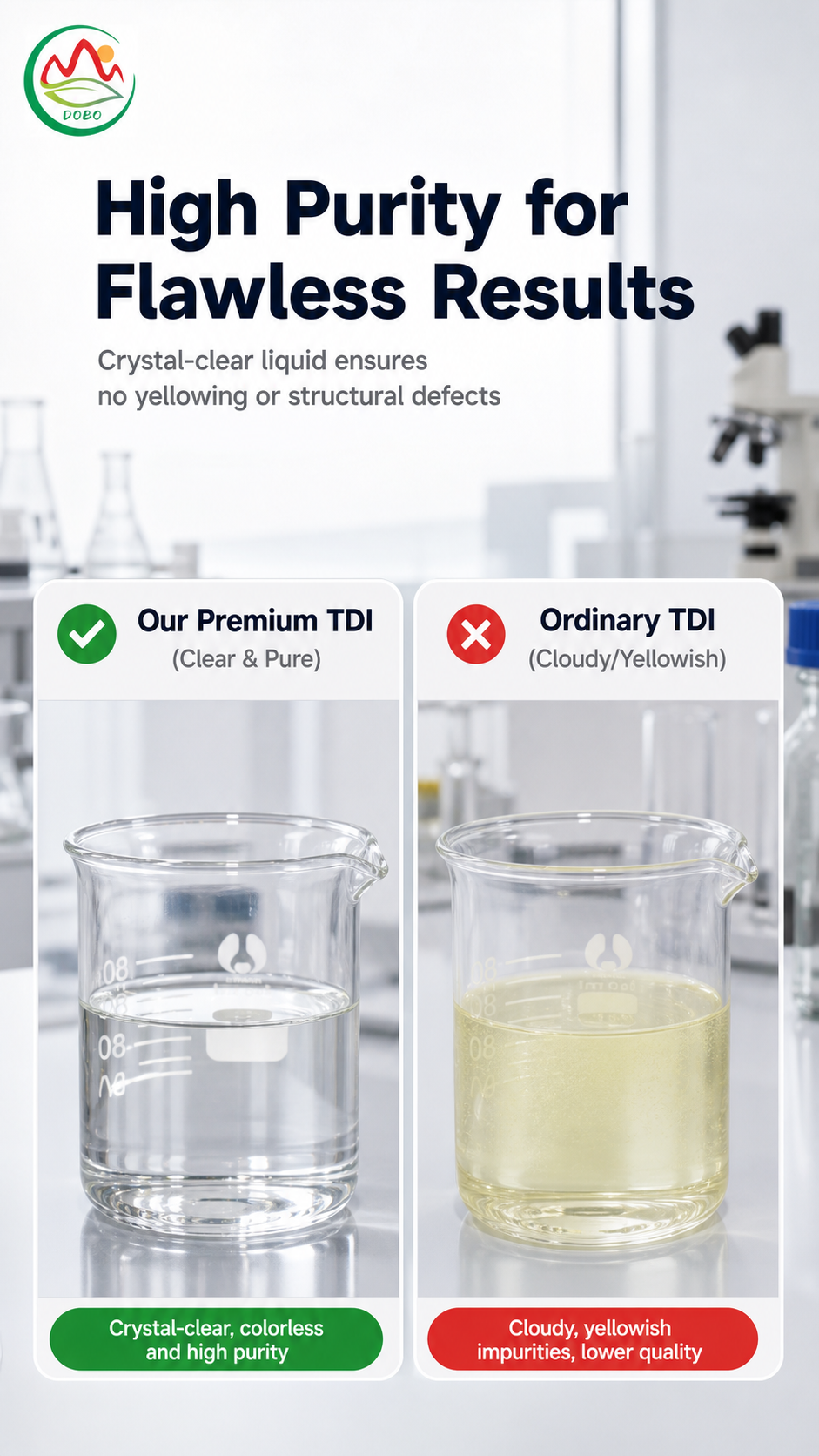 TDI 80/20 High Purity Comparison - Crystal Clear vs Cloudy Yellowish