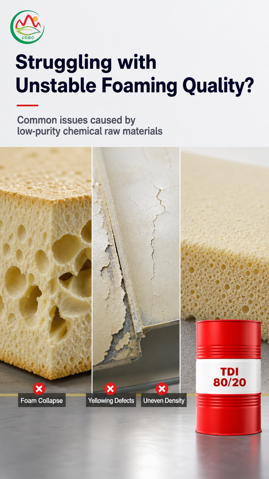 TDI 80/20 Prevents Foam Collapse Yellowing Uneven Density Issues