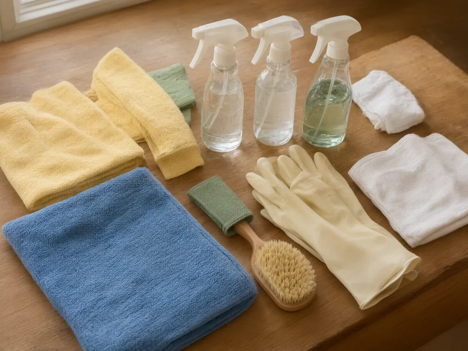 Professional cleaning supplies neatly arranged