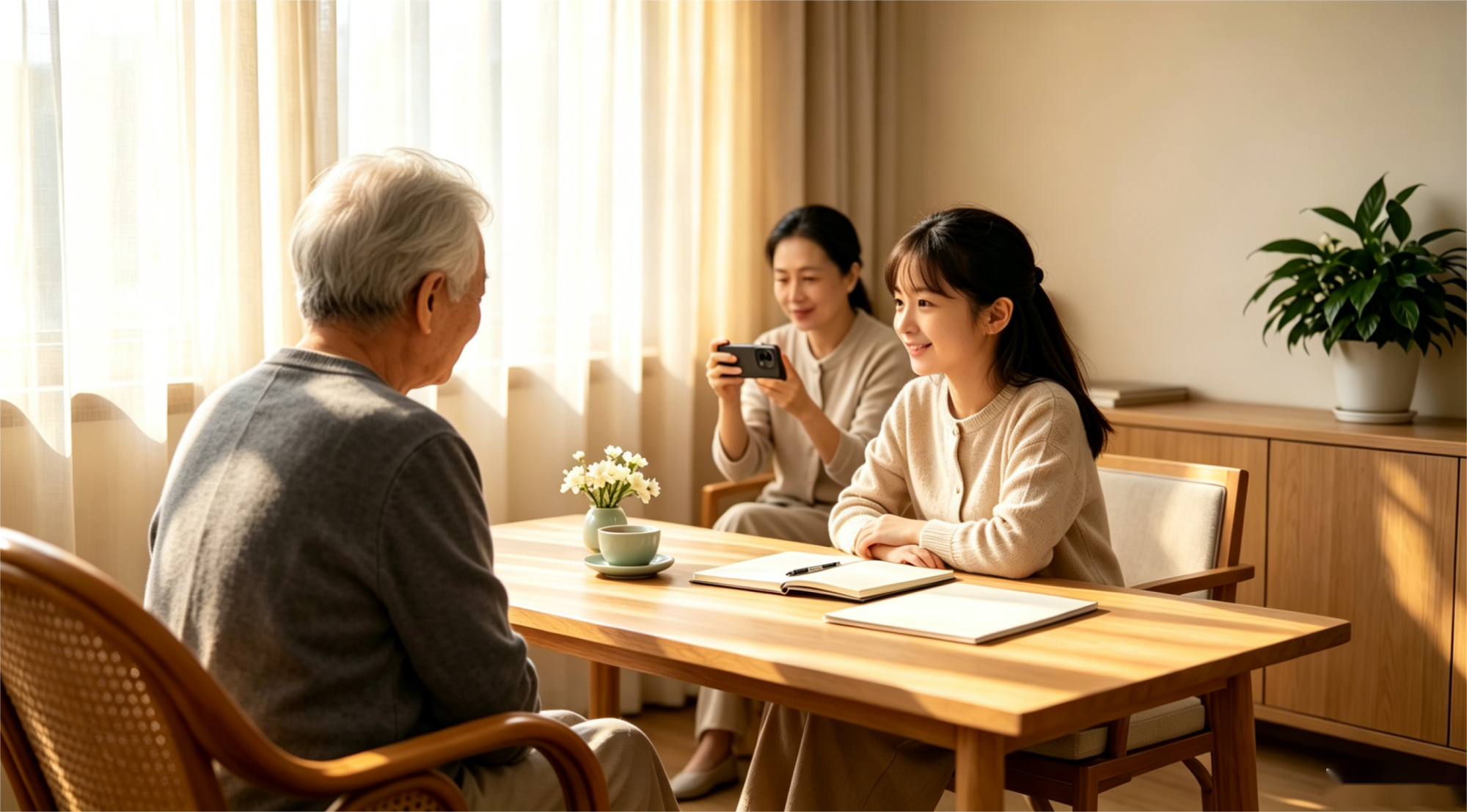 护理师温柔握住长者的手