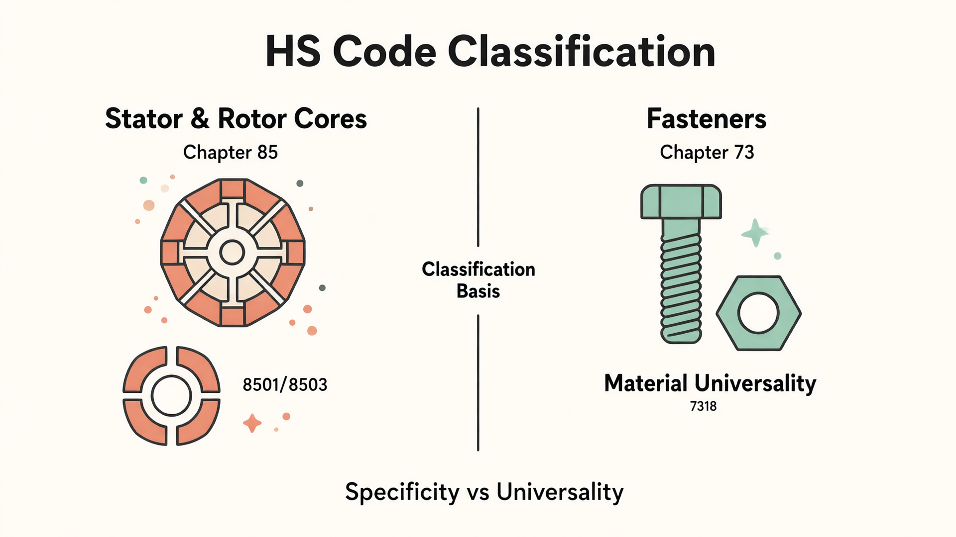 Stator and Rotor Core Fasteners: Practical Customs Declaration, HS Classification, and Tariff Comparison