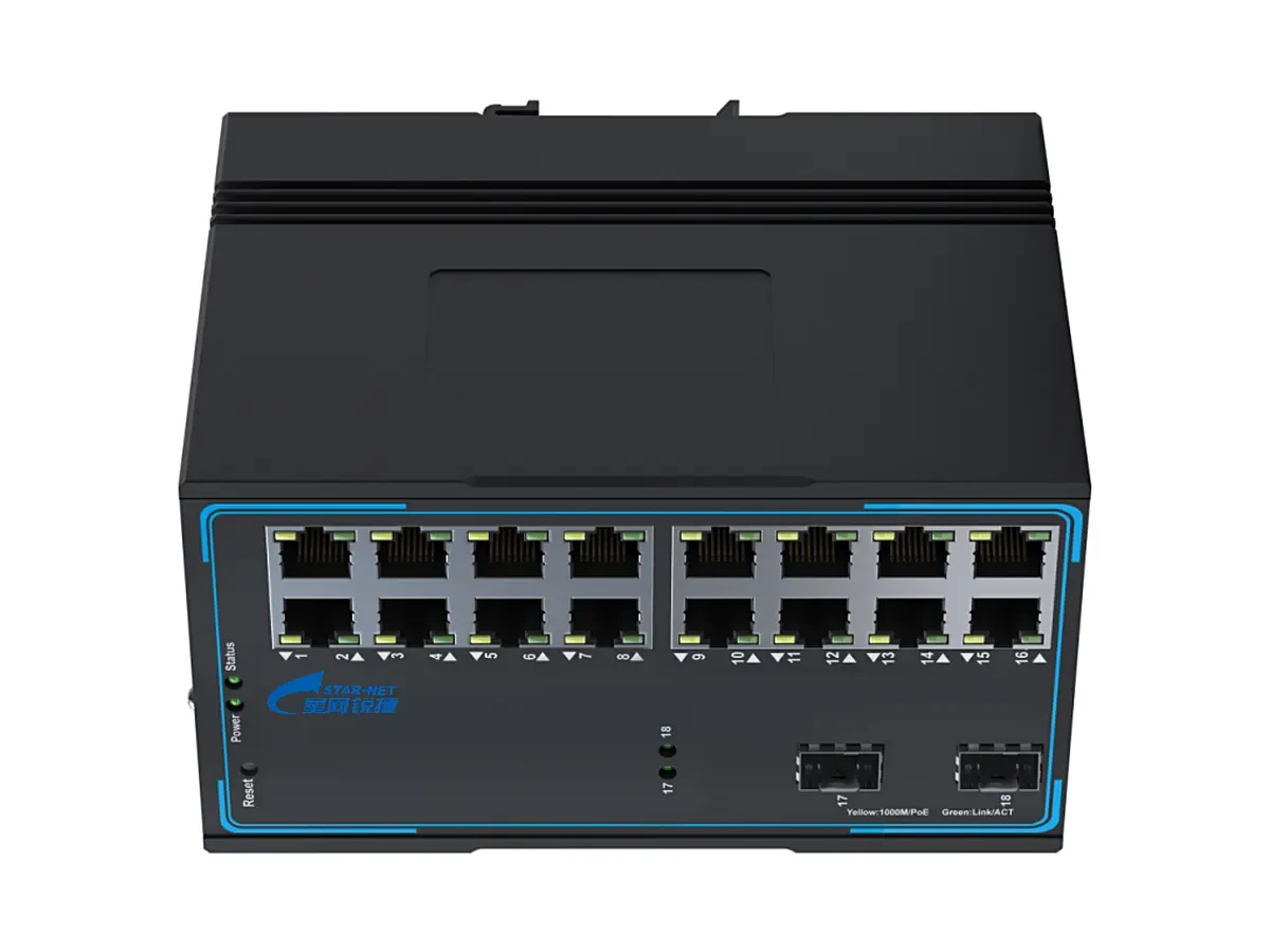 18口二层网管型导轨式POE工业交换机CMF120-ISW-2GX16GP-DD-L2 产品图