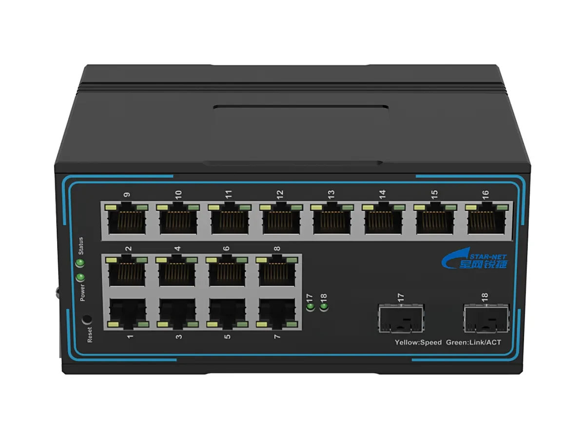 18口二层网管型导轨式工业交换机CMF120-ISW-2GX16GE-DD-L2 产品图
