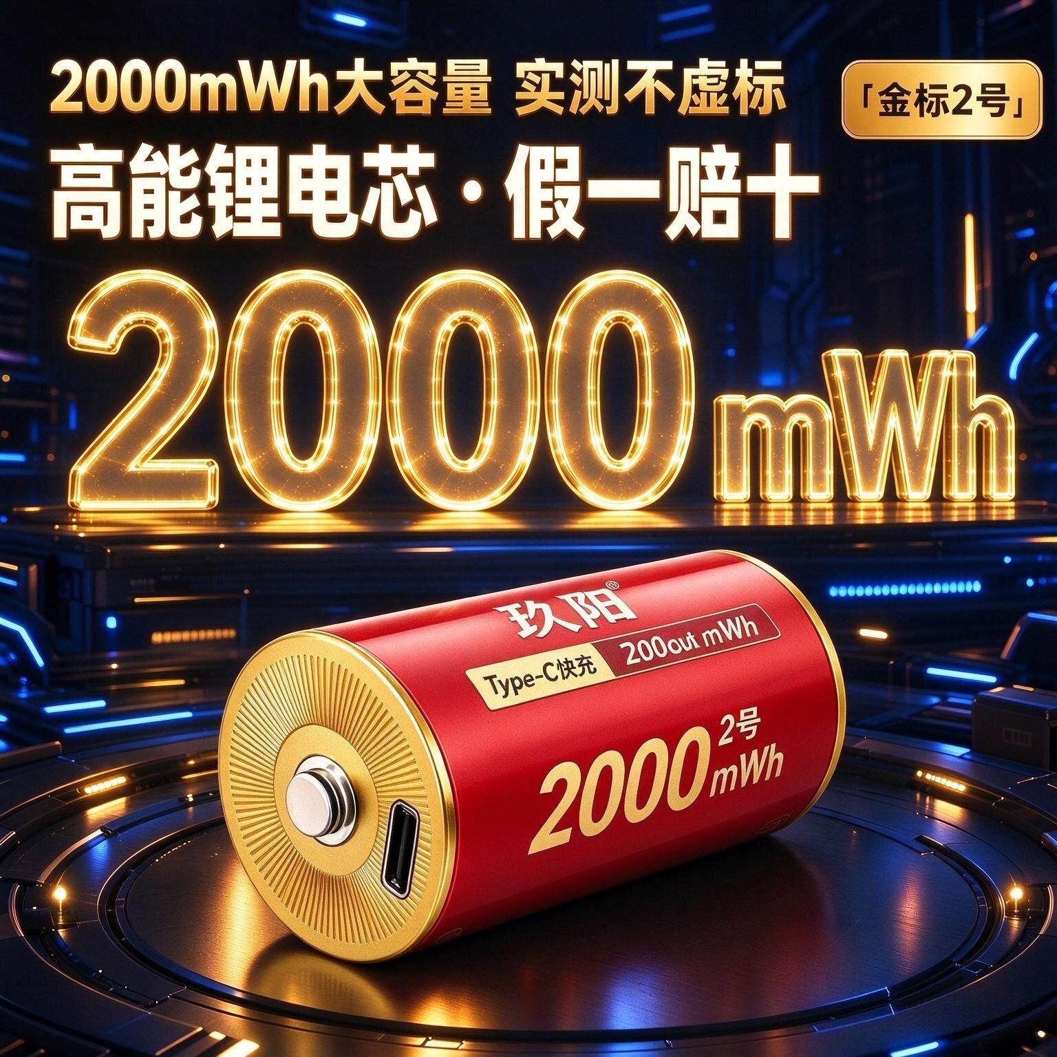 2号(C型)锂电池 Type-C直充