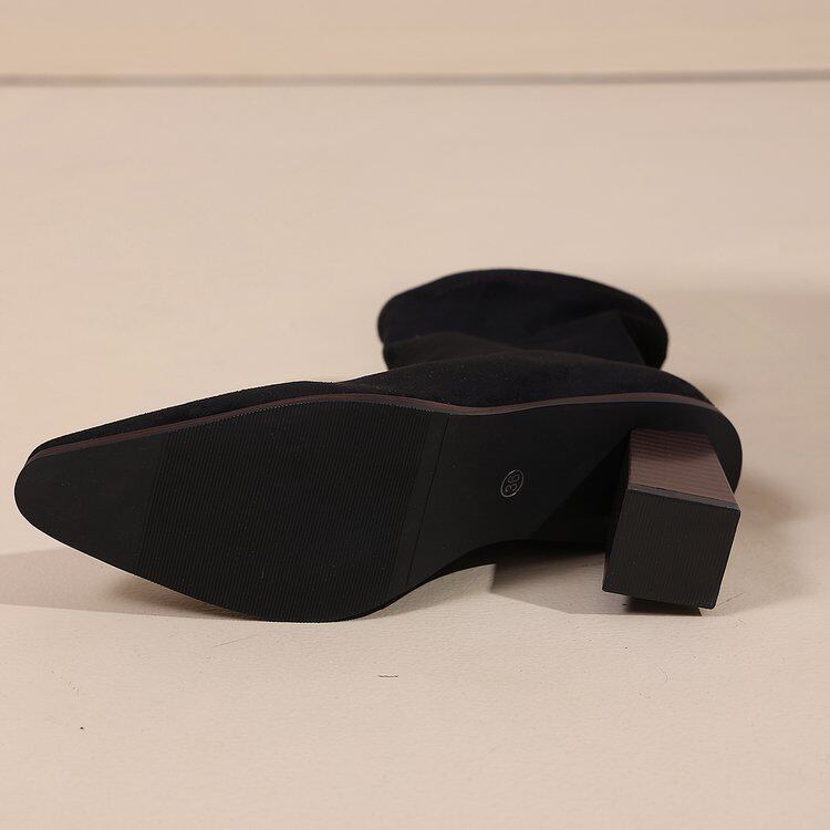 Suede Square Toe Block Heel Ankle Boots view 3