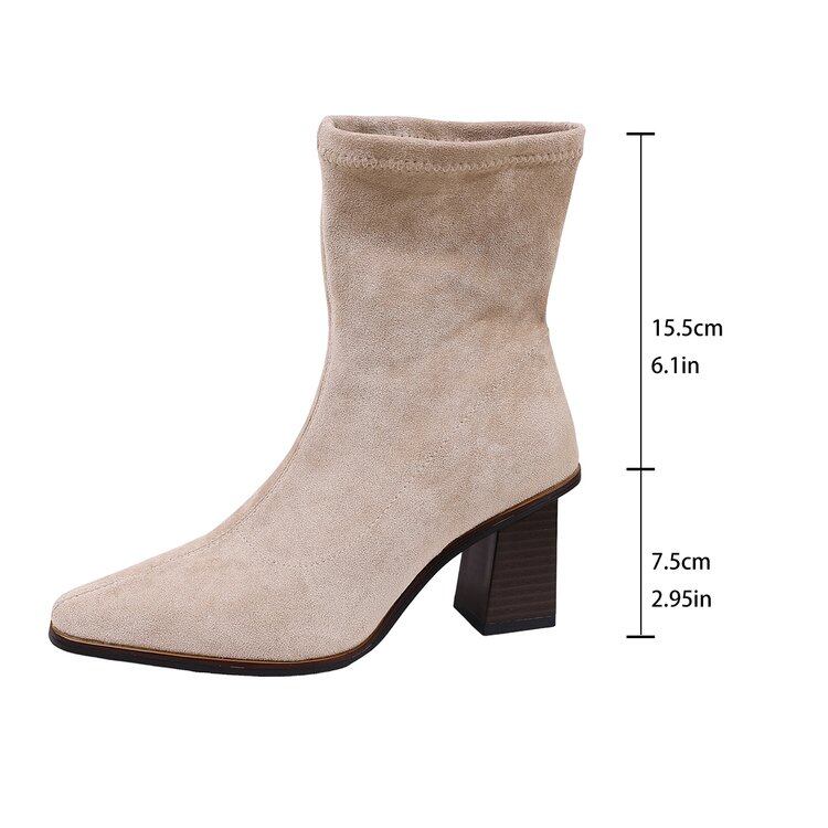 Suede Square Toe Block Heel Ankle Boots view 6
