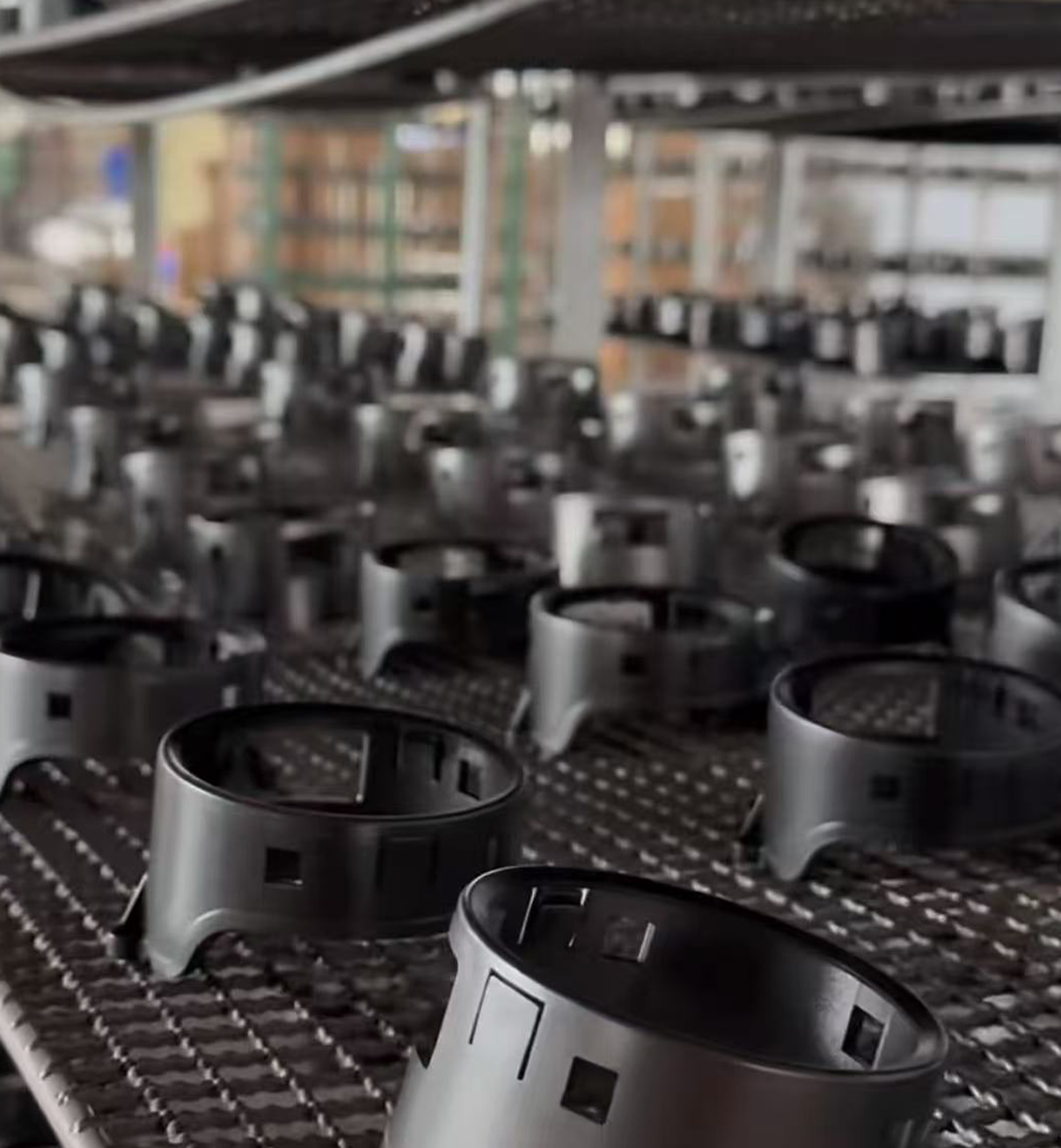 Plastic parts on conveyor