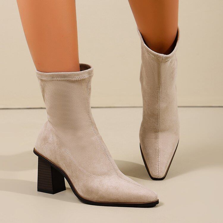 Suede Square Toe Block Heel Ankle Boots view 8