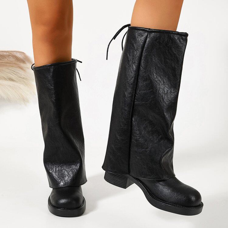 Cuffed Drawstring Mid Calf Fold Over Boots view 6