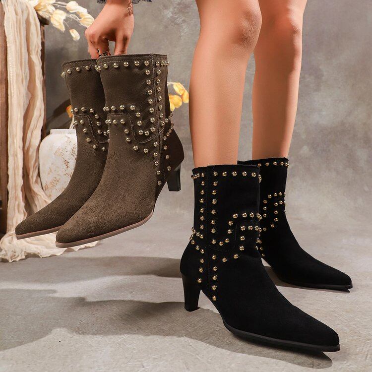 Gilded Stud Pointed Ankle Boots view 3