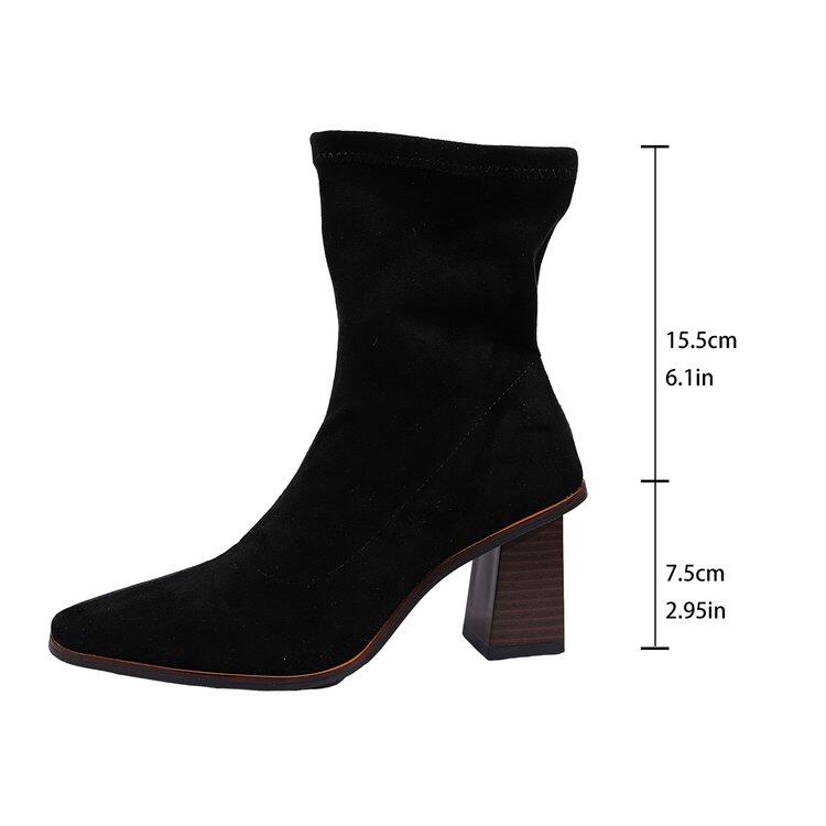 Suede Square Toe Block Heel Ankle Boots view 2