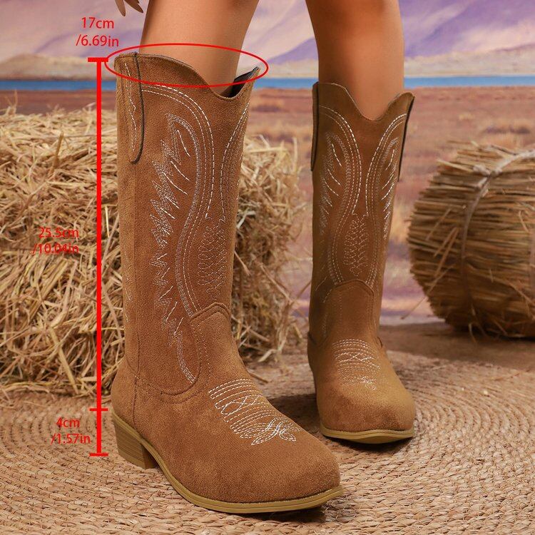 Vintage Embroidered Mid Calf Western Cowboy Boots view 2