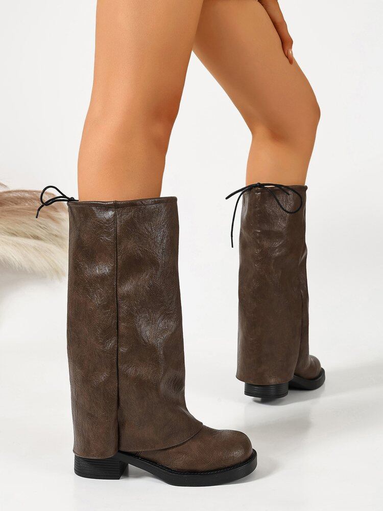 Cuffed Drawstring Mid Calf Fold Over Boots view 8
