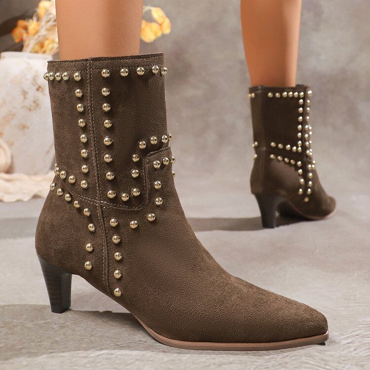 Gilded Stud Pointed Ankle Boots view 6