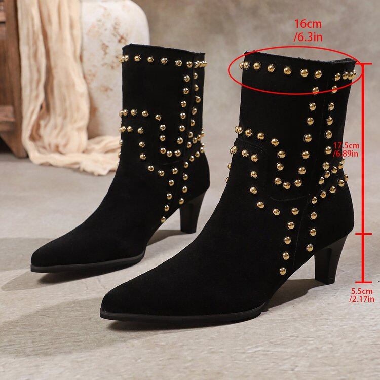 Gilded Stud Pointed Ankle Boots