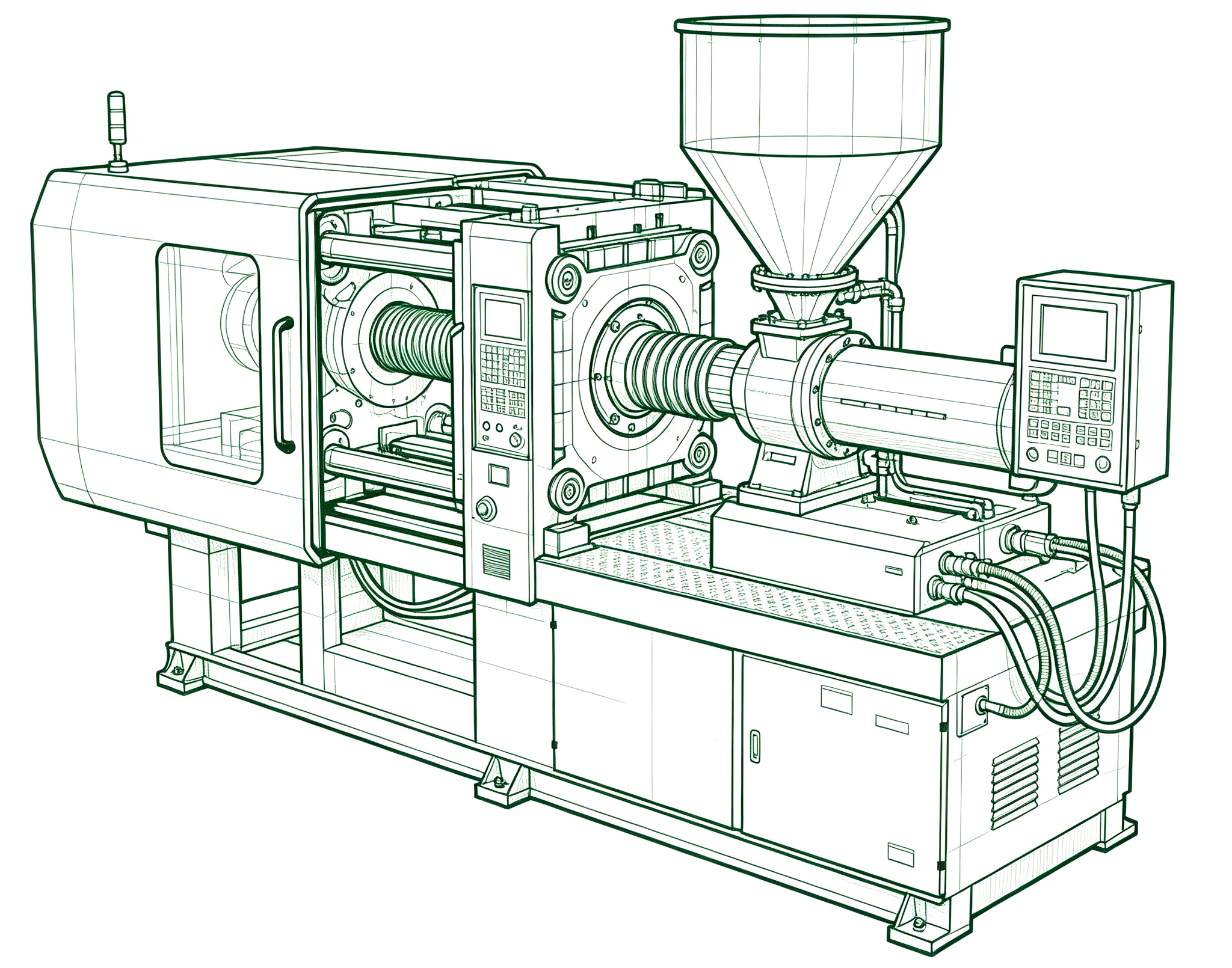 Injection molding machine green line art