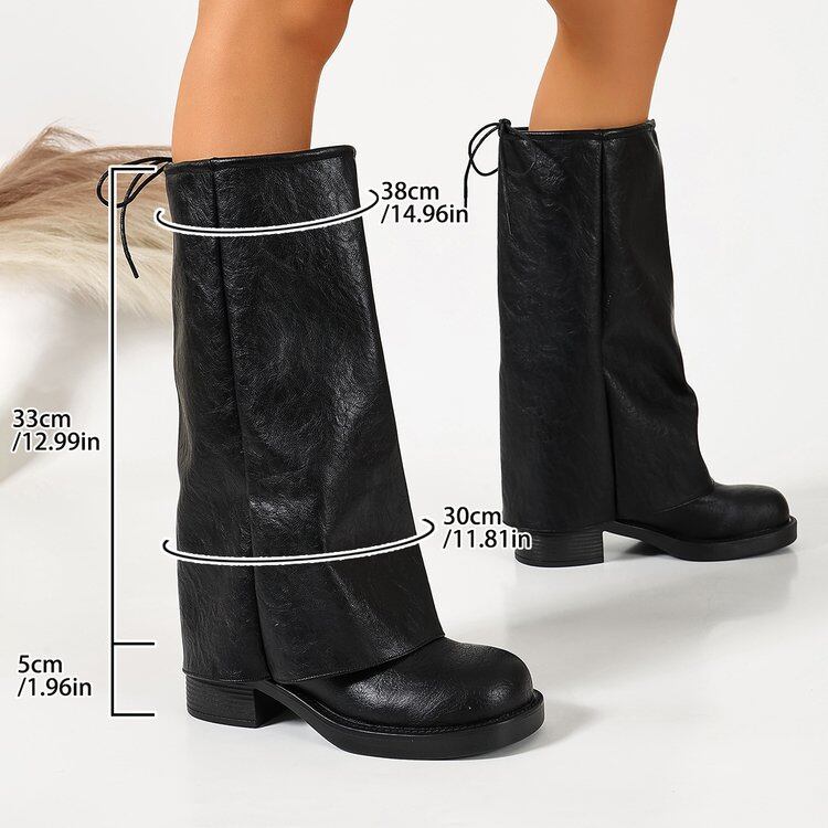 Cuffed Drawstring Mid Calf Fold Over Boots view 3