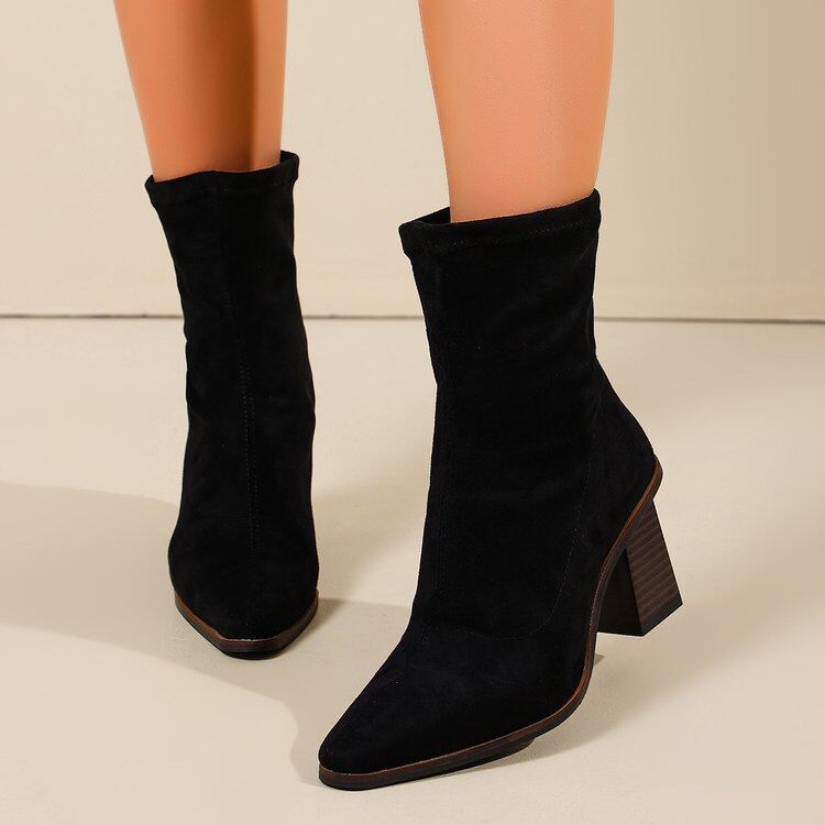 Suede Square Toe Block Heel Ankle Boots view 4