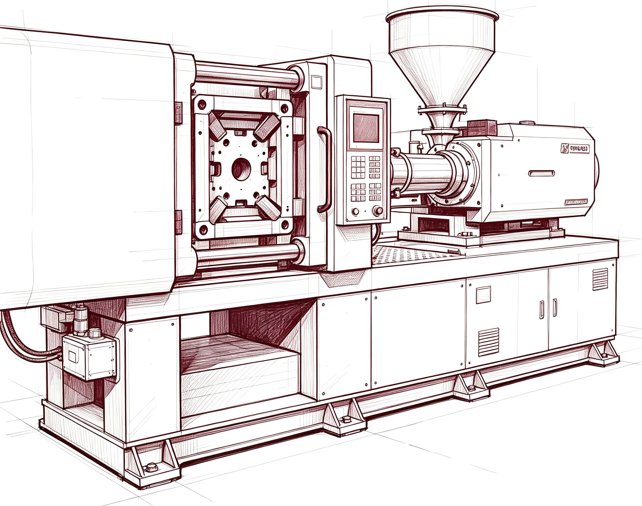 Injection molding machine brown line art
