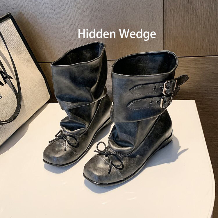 BT018 Bow Buckle Slouch Mid Boots