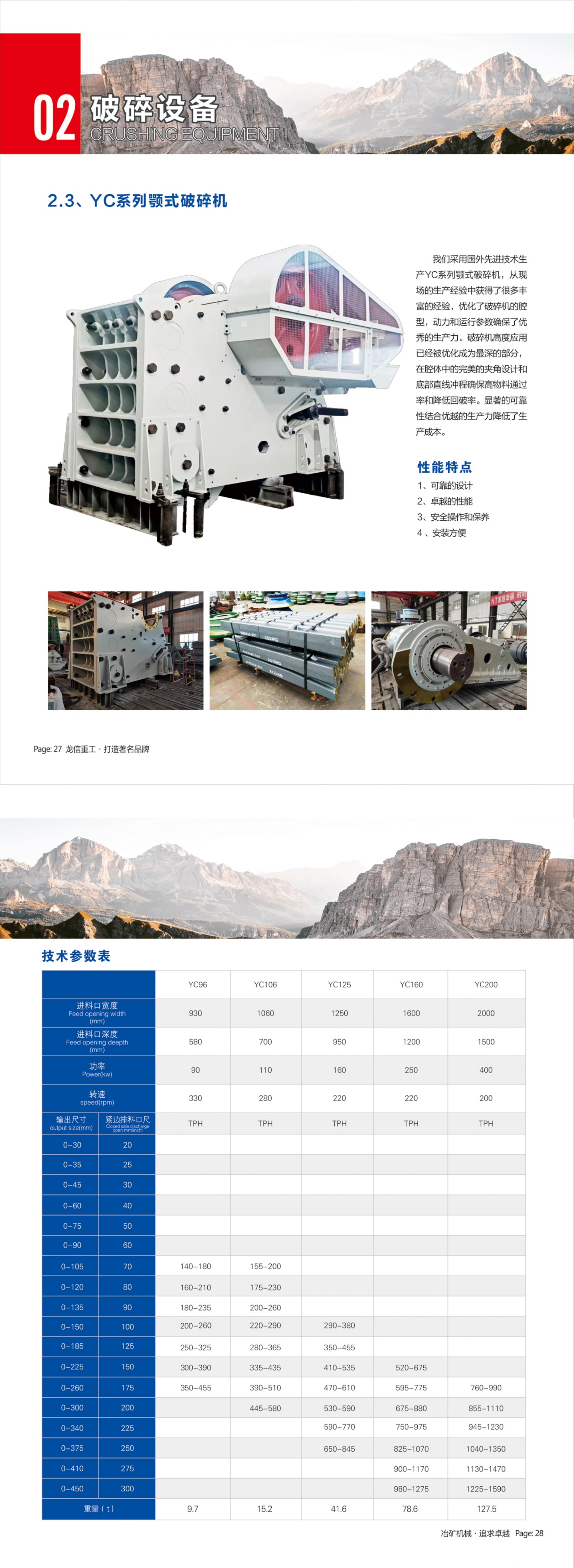 YC Jaw Crusher Technical Specifications