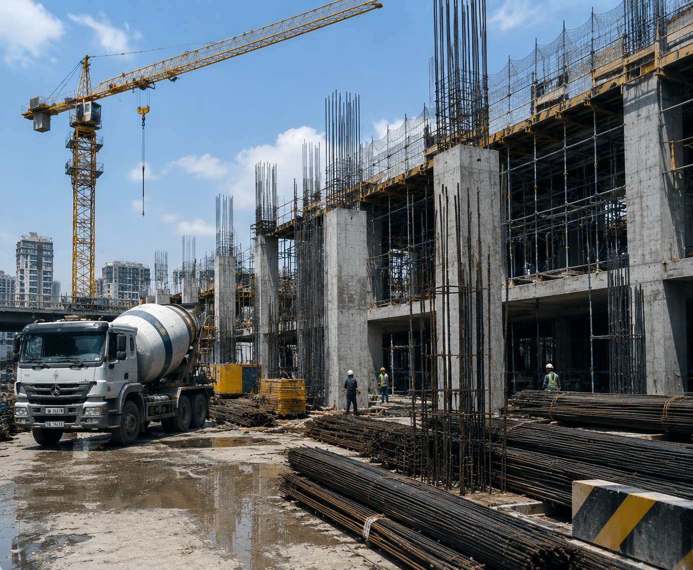 Construction Site with Rebar and Concrete