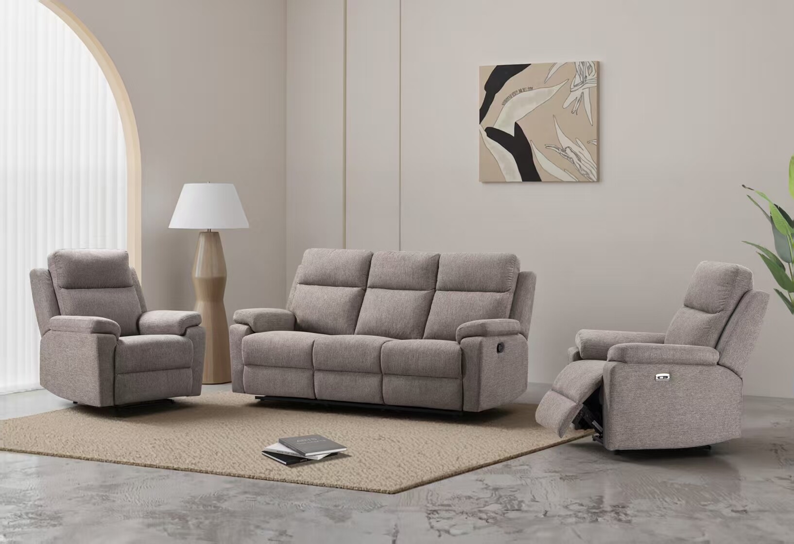 Modern Gray Fabric Recliner Set